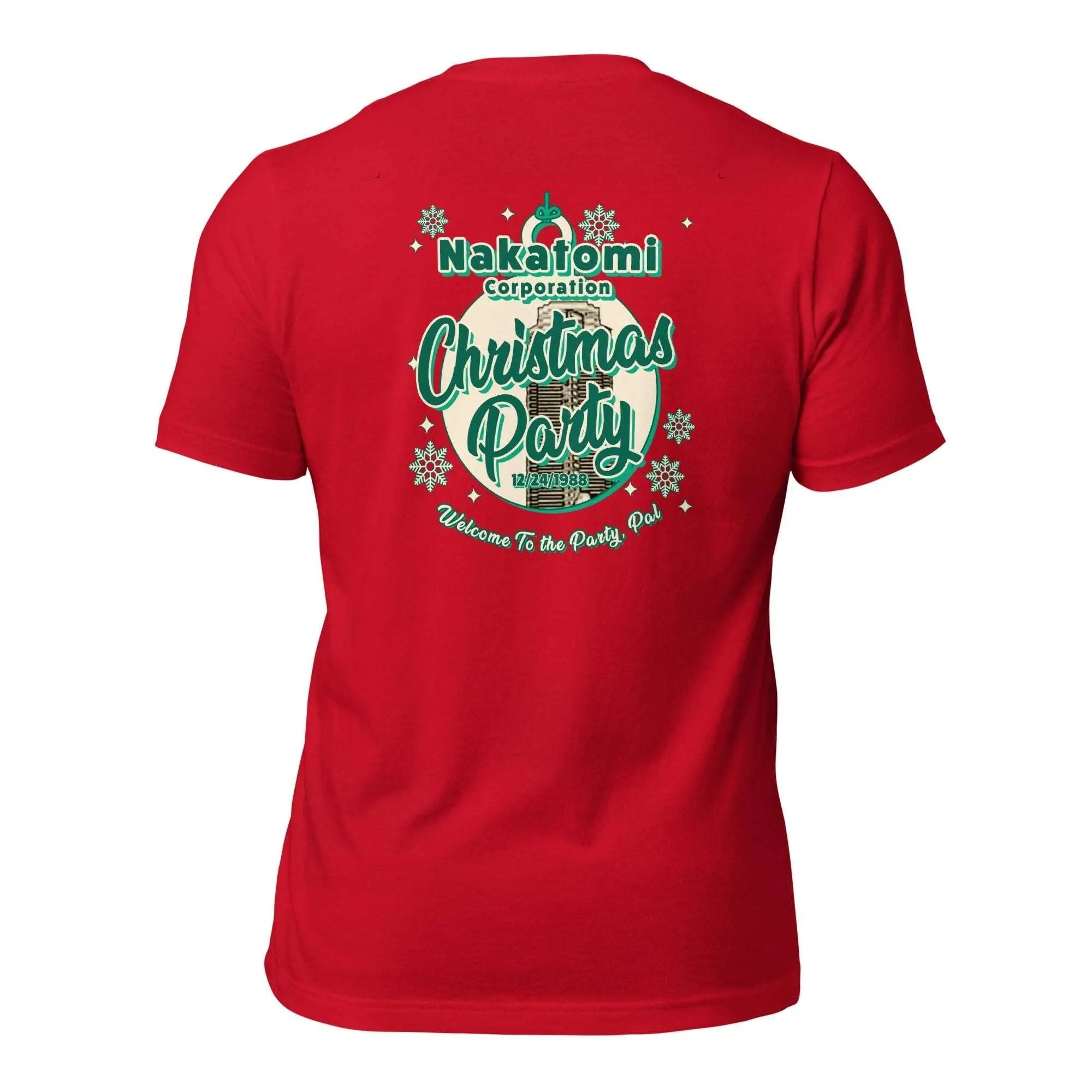 a red t - shirt with the words christmas party on it