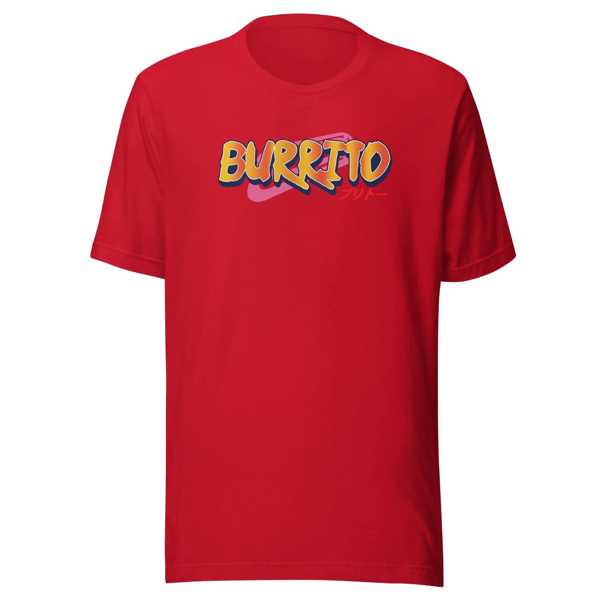 a red shirt with the word burrito printed on it