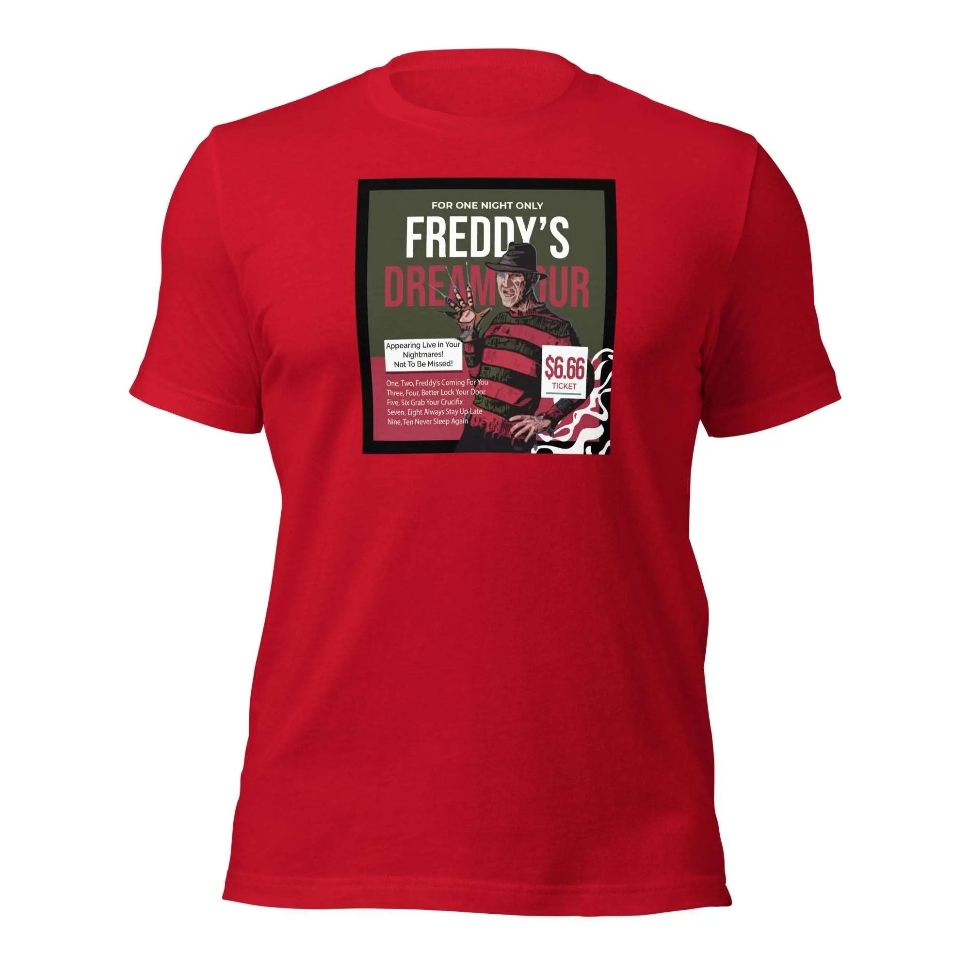 a red t - shirt with a picture of a man on it