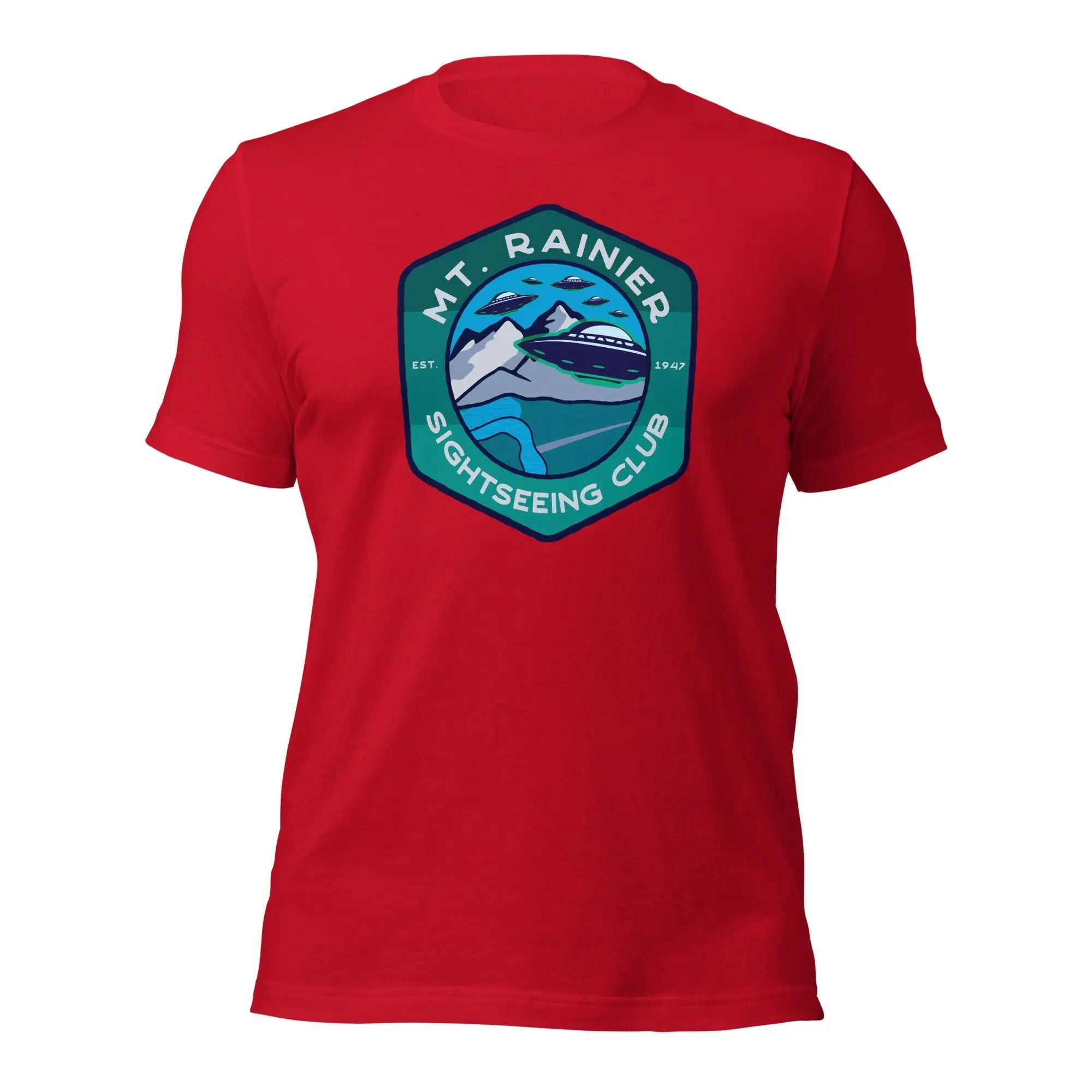 a red t - shirt with a picture of a boat on it