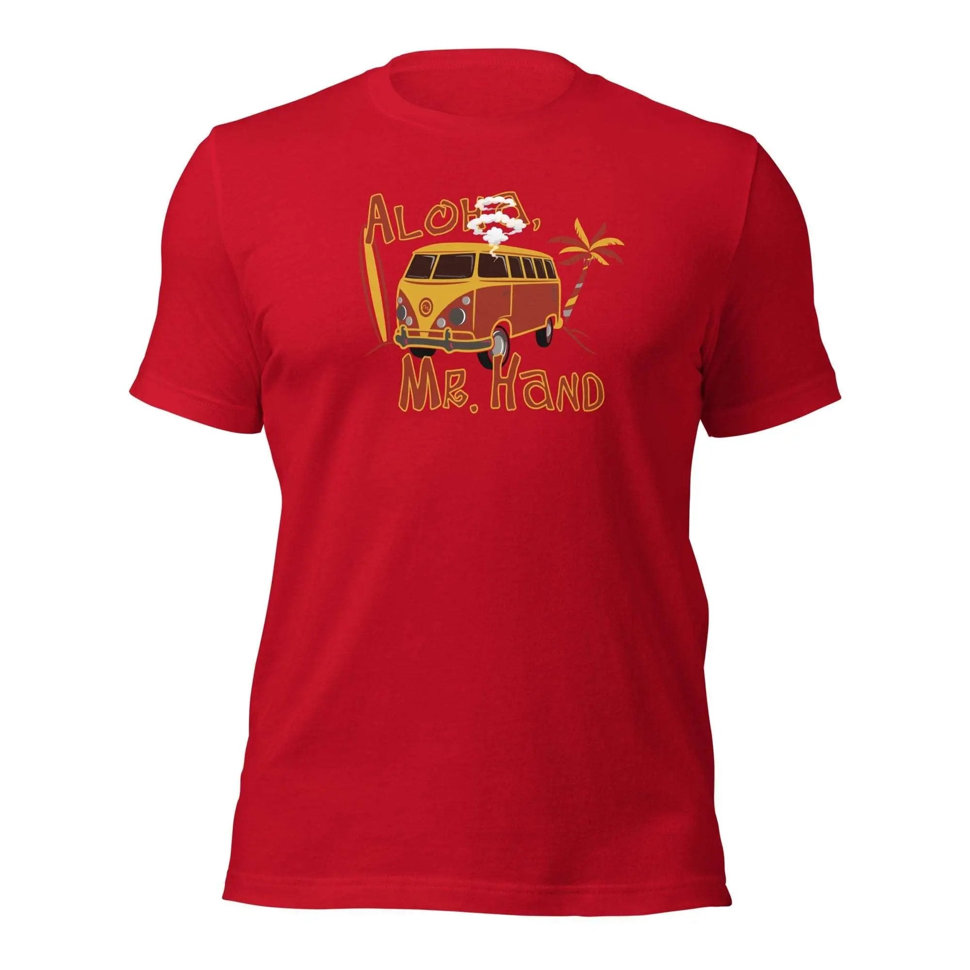 a red t - shirt with an image of a vw bus
