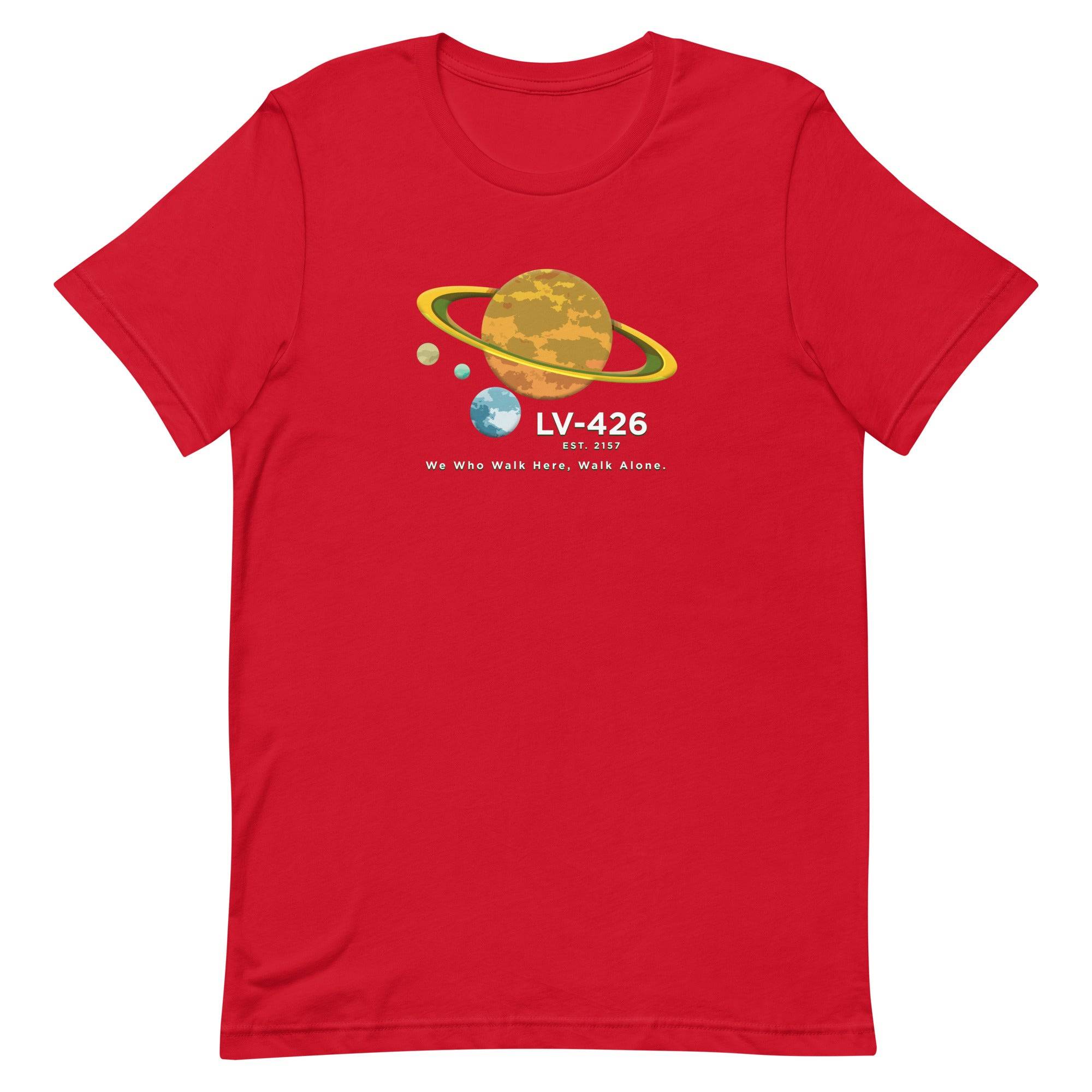 a red t - shirt with the nasa logo on it