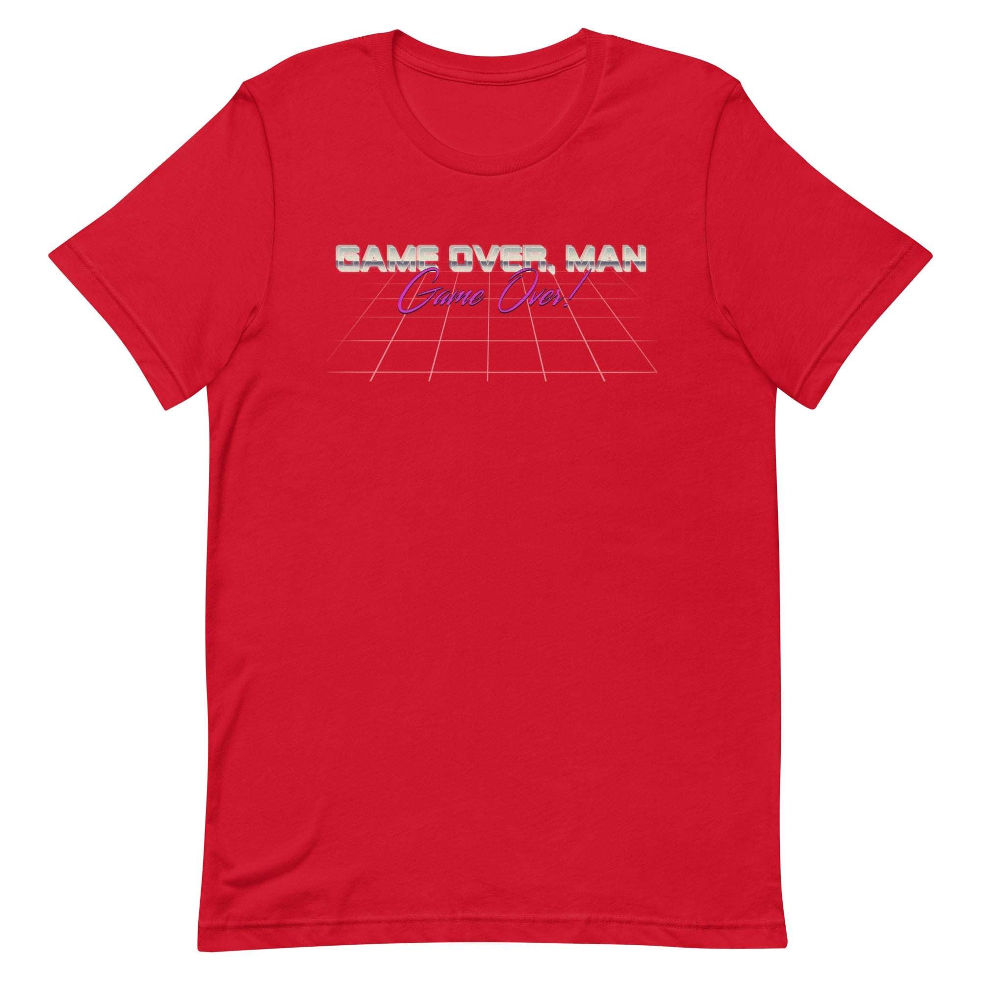 a red t - shirt with the words game over man on it