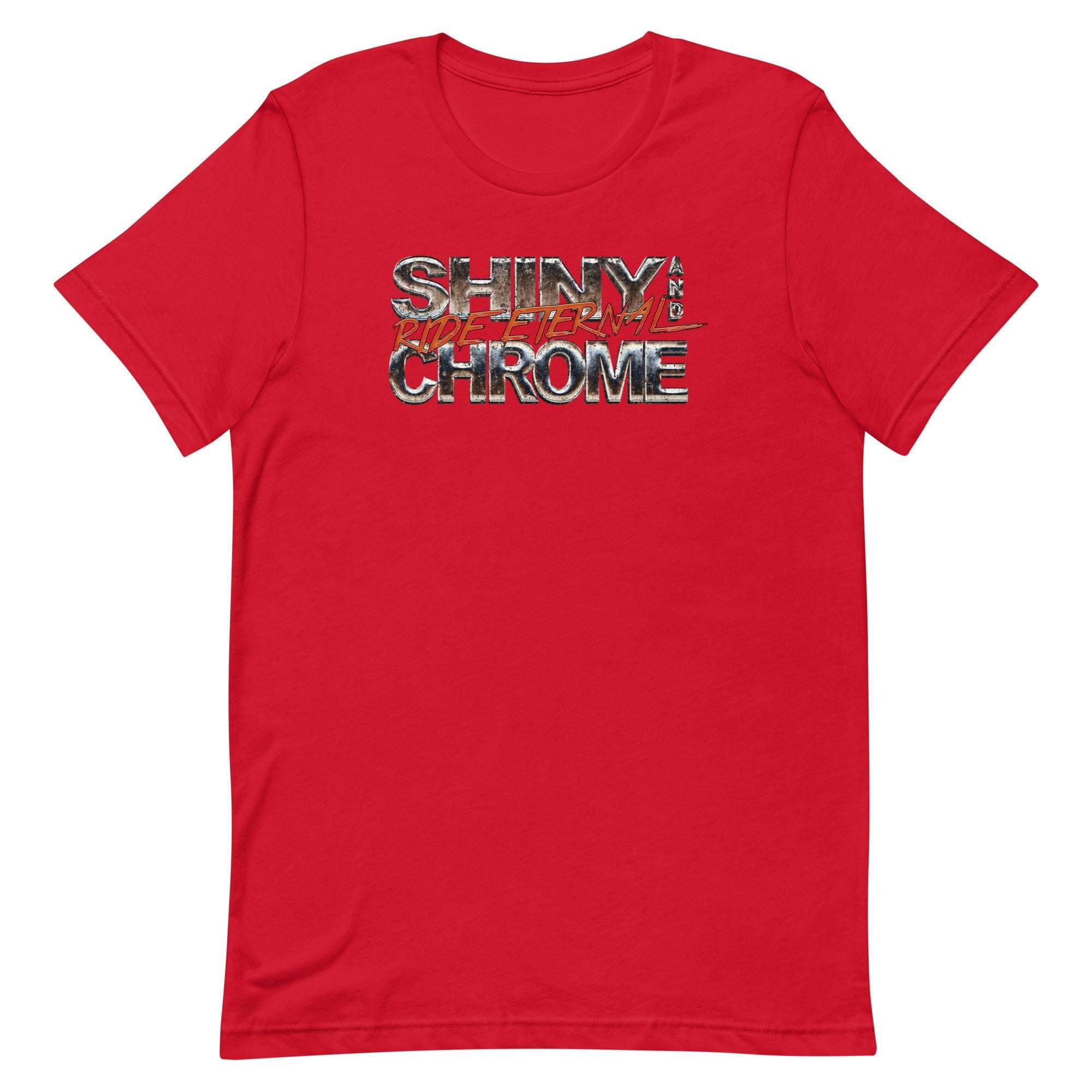 a red shirt with the words shine chrome on it
