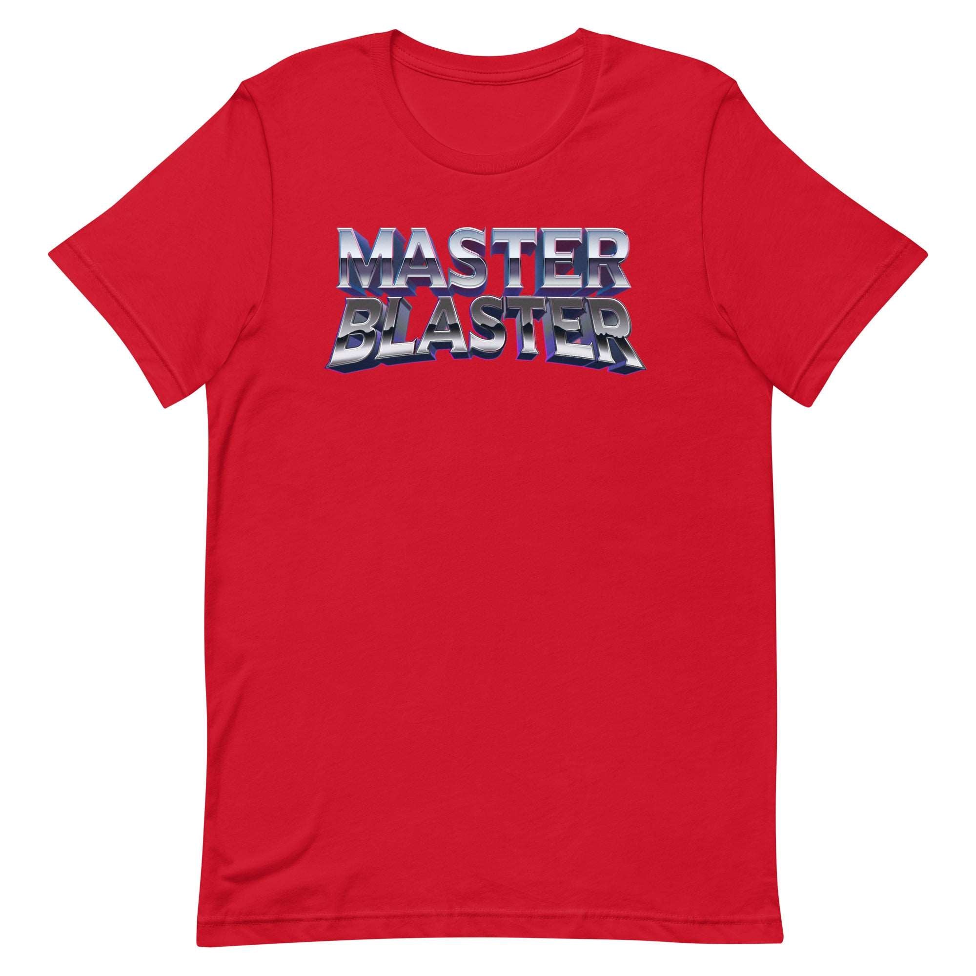 a red t - shirt that says master blaster