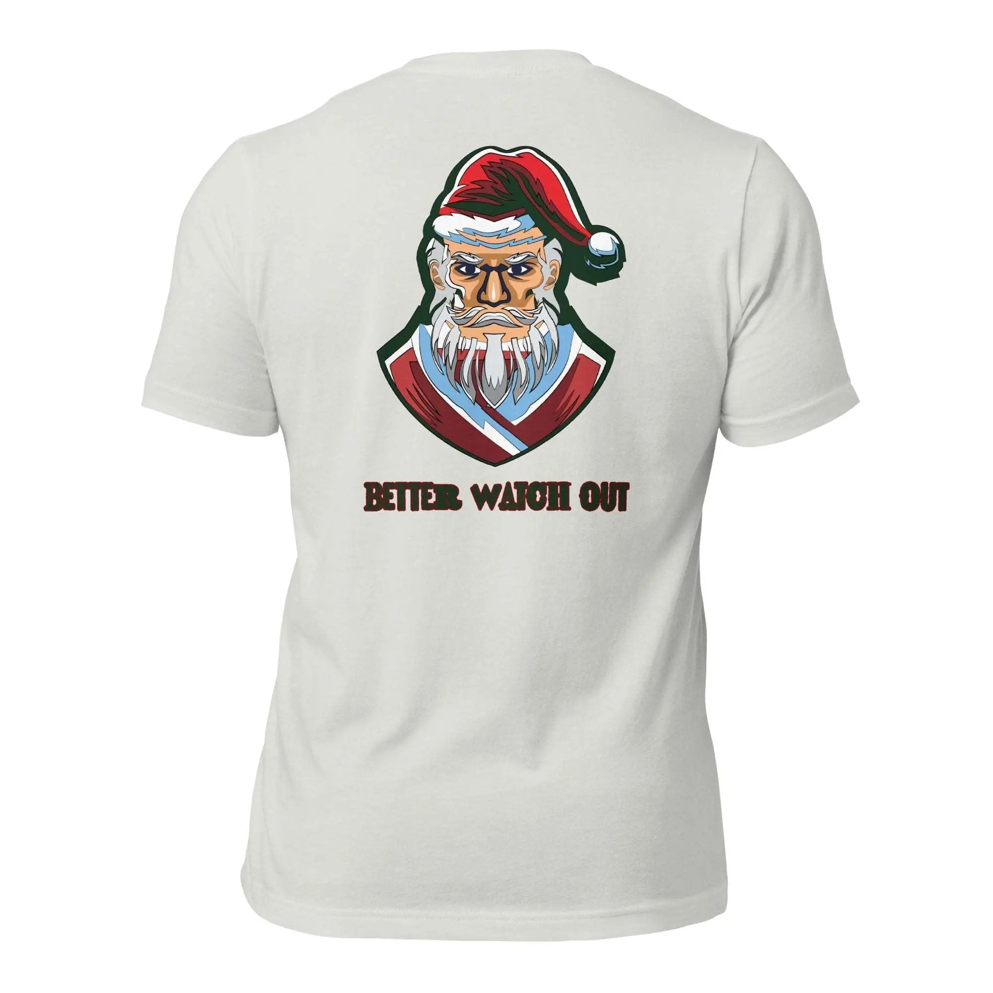 a white t - shirt with a santa clause on it