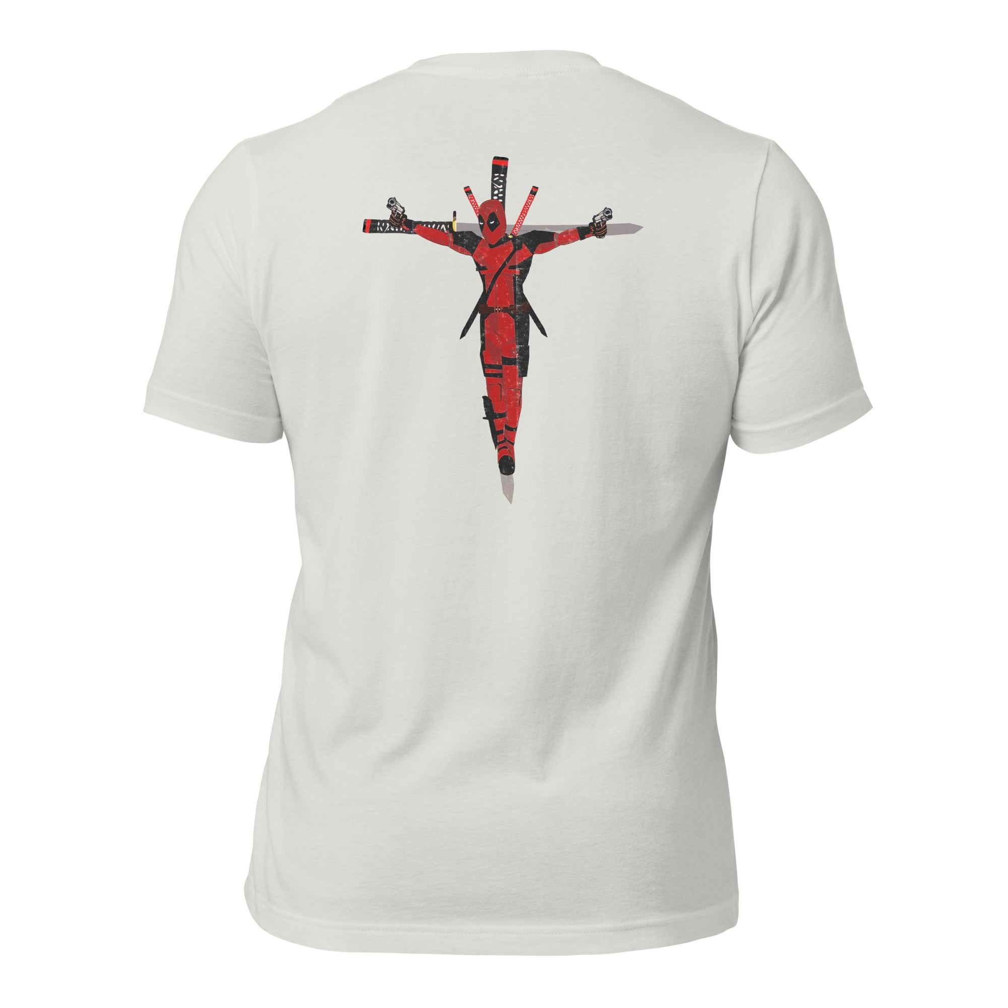 a white t - shirt with a red cross on it