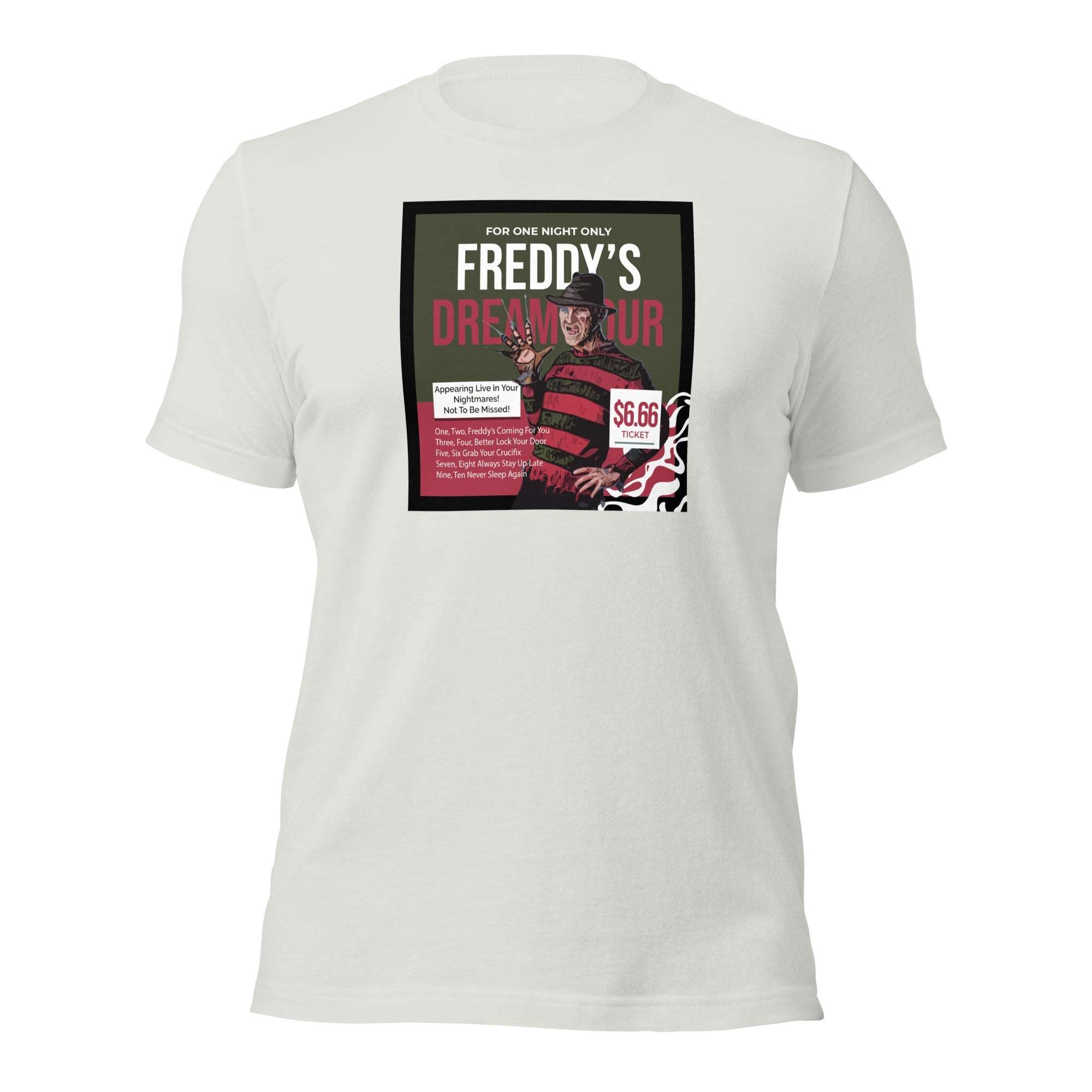 a white t - shirt with a picture of a woman's dress