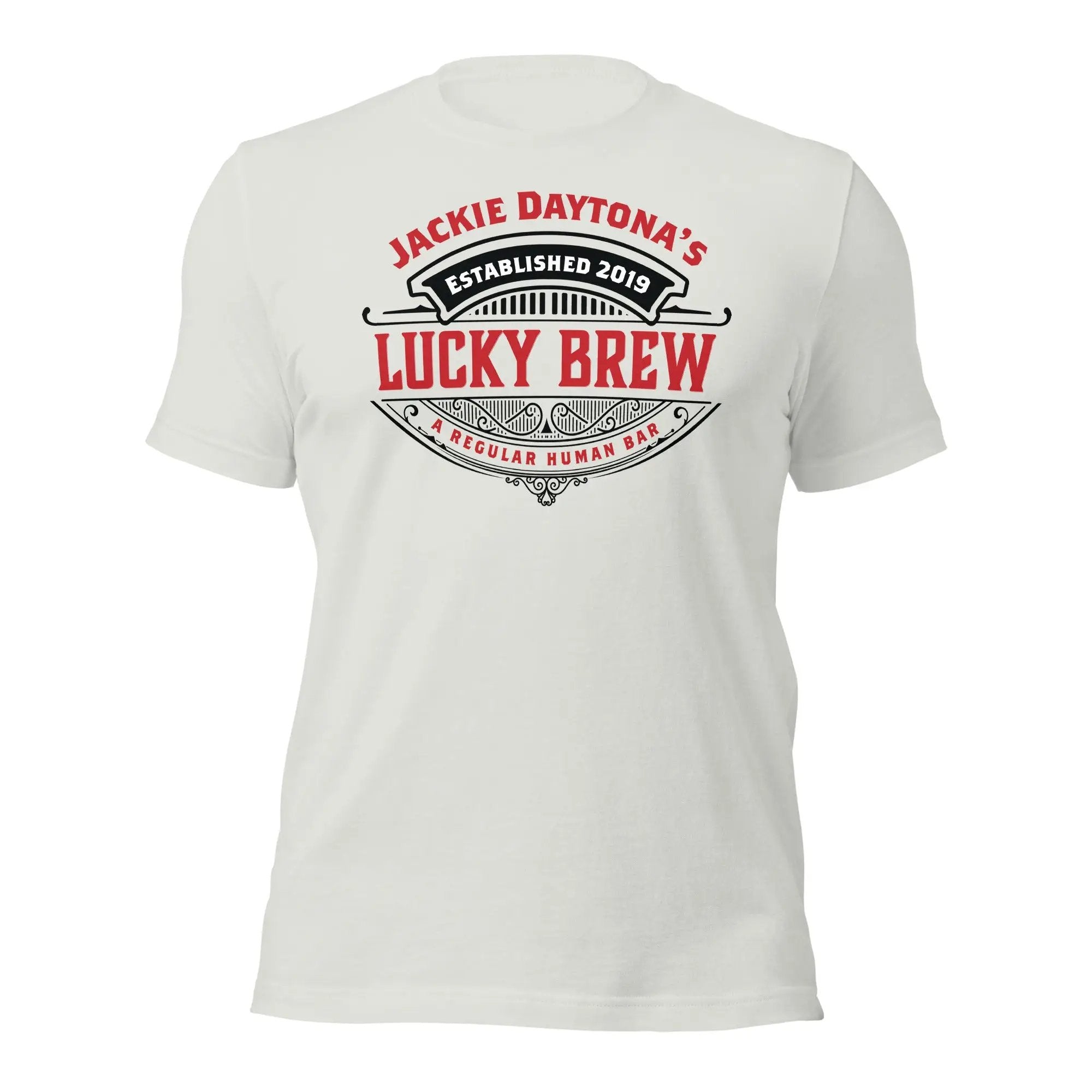 a white t - shirt with the words lucky brew on it