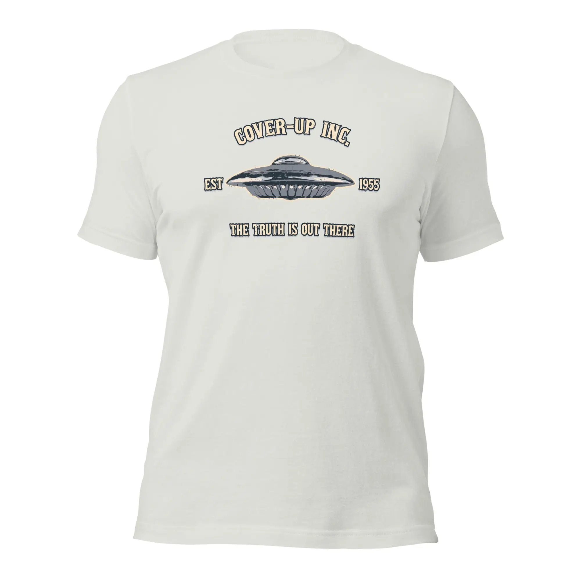 a white t - shirt with an image of a flying saucer