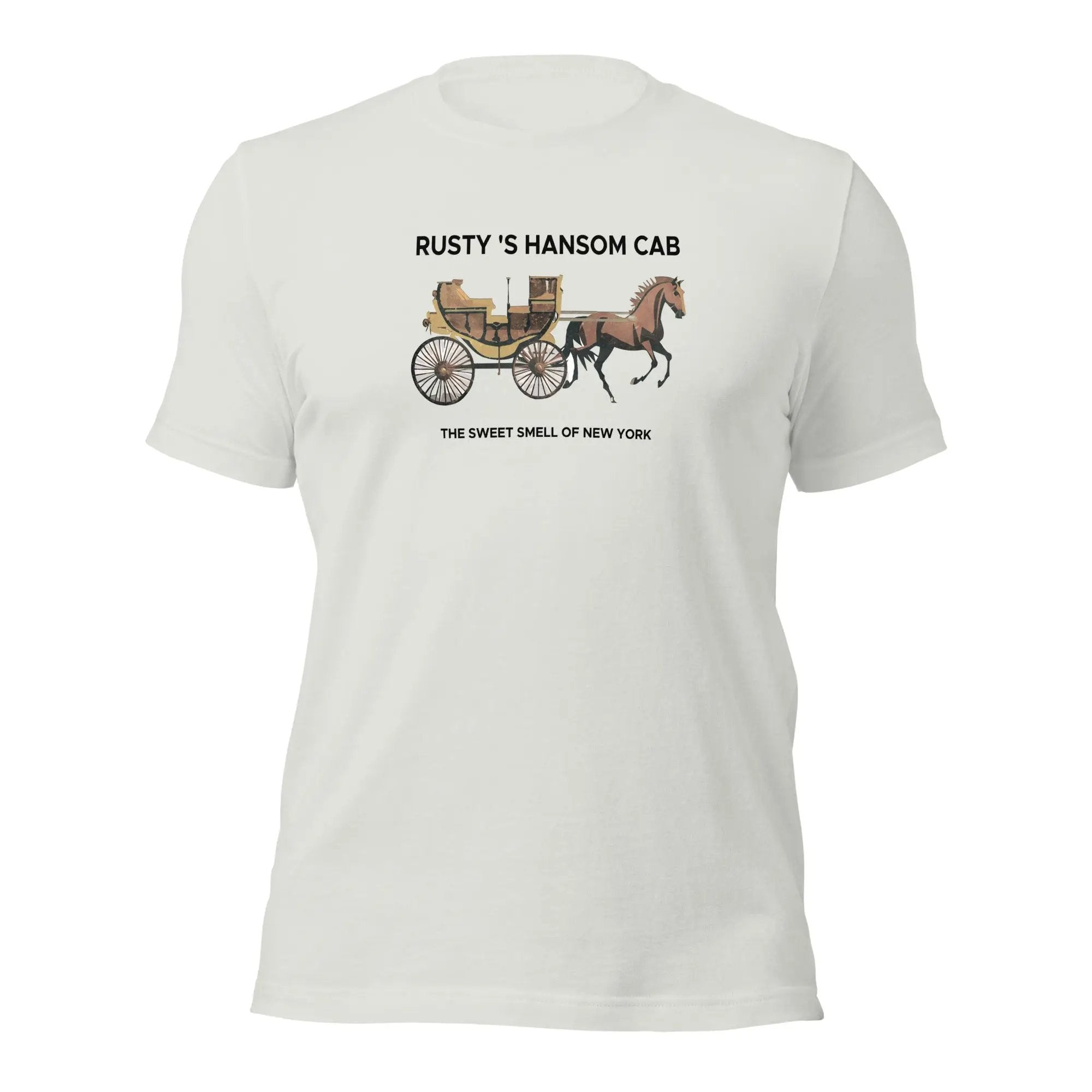 a white t - shirt with a horse drawn carriage