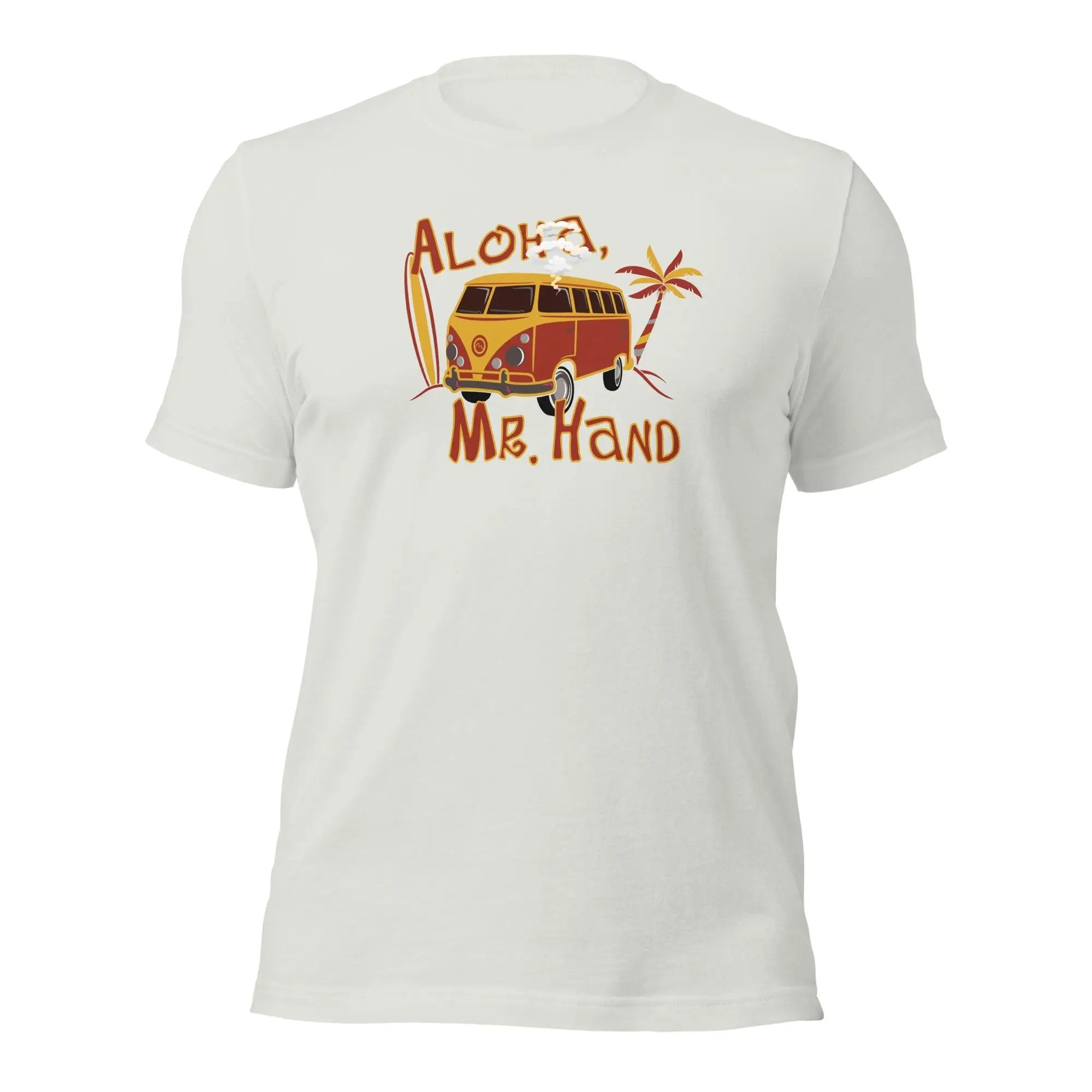 a white t - shirt with a vw bus and palm trees