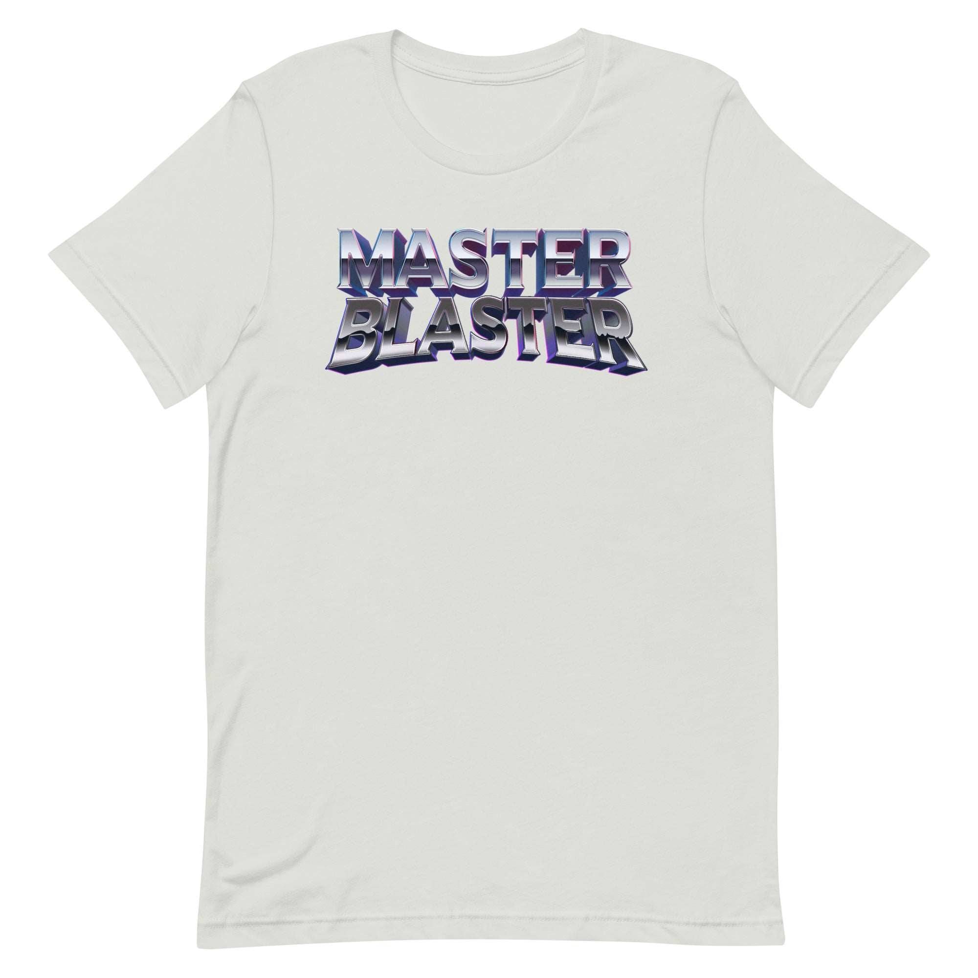 a white t - shirt with the words master blaster printed on it