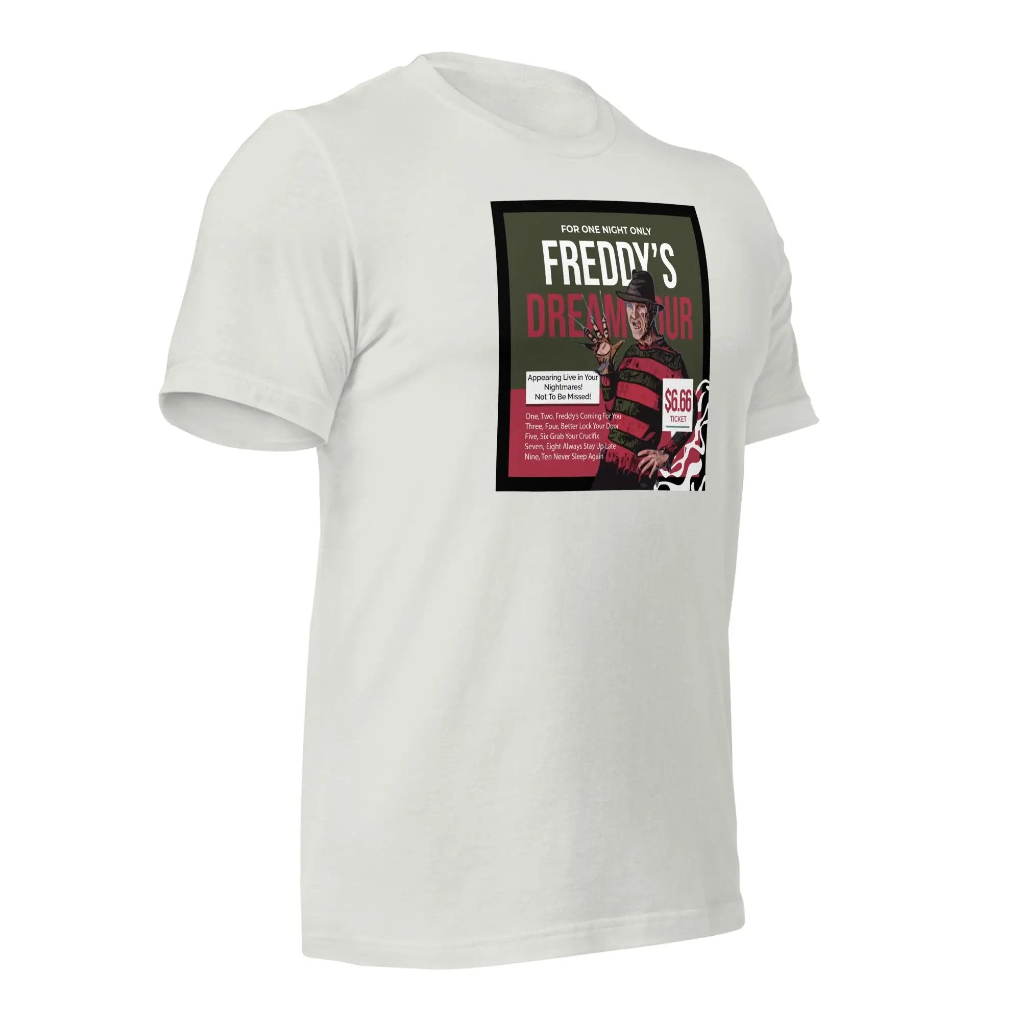 a white t - shirt with a picture of a man on it