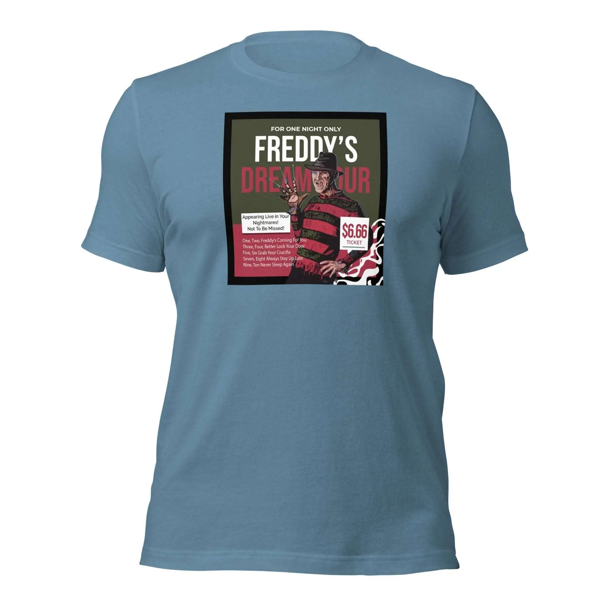 a blue t - shirt with a picture of a man's face on it