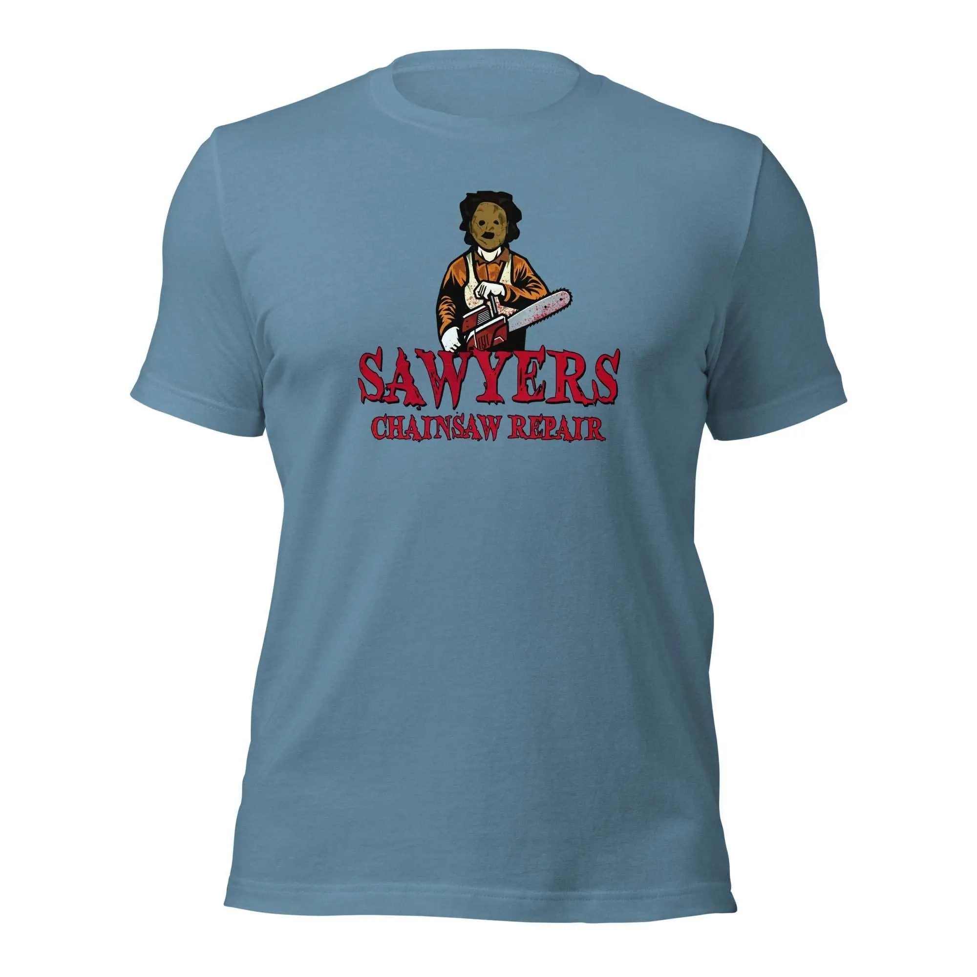a blue t - shirt with a picture of a man holding a frisbee
