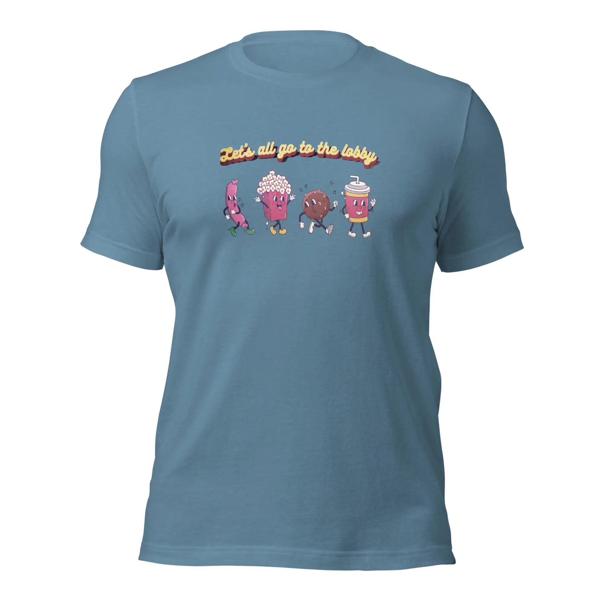 a blue t - shirt with three cartoon characters on it