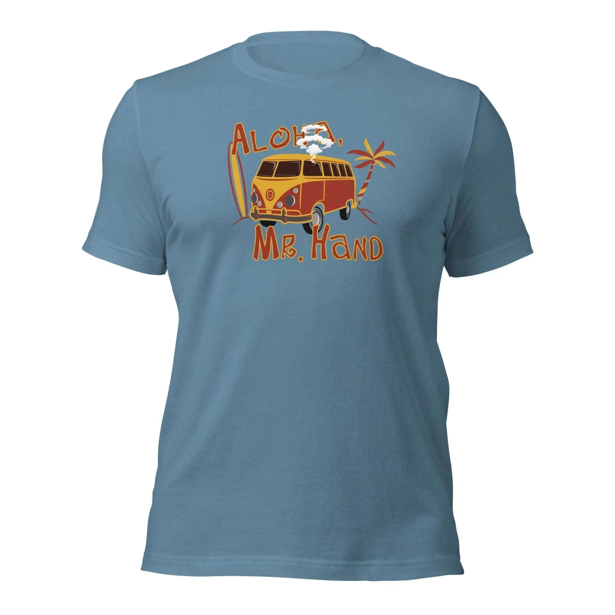 a blue t - shirt with an image of a vw bus on it