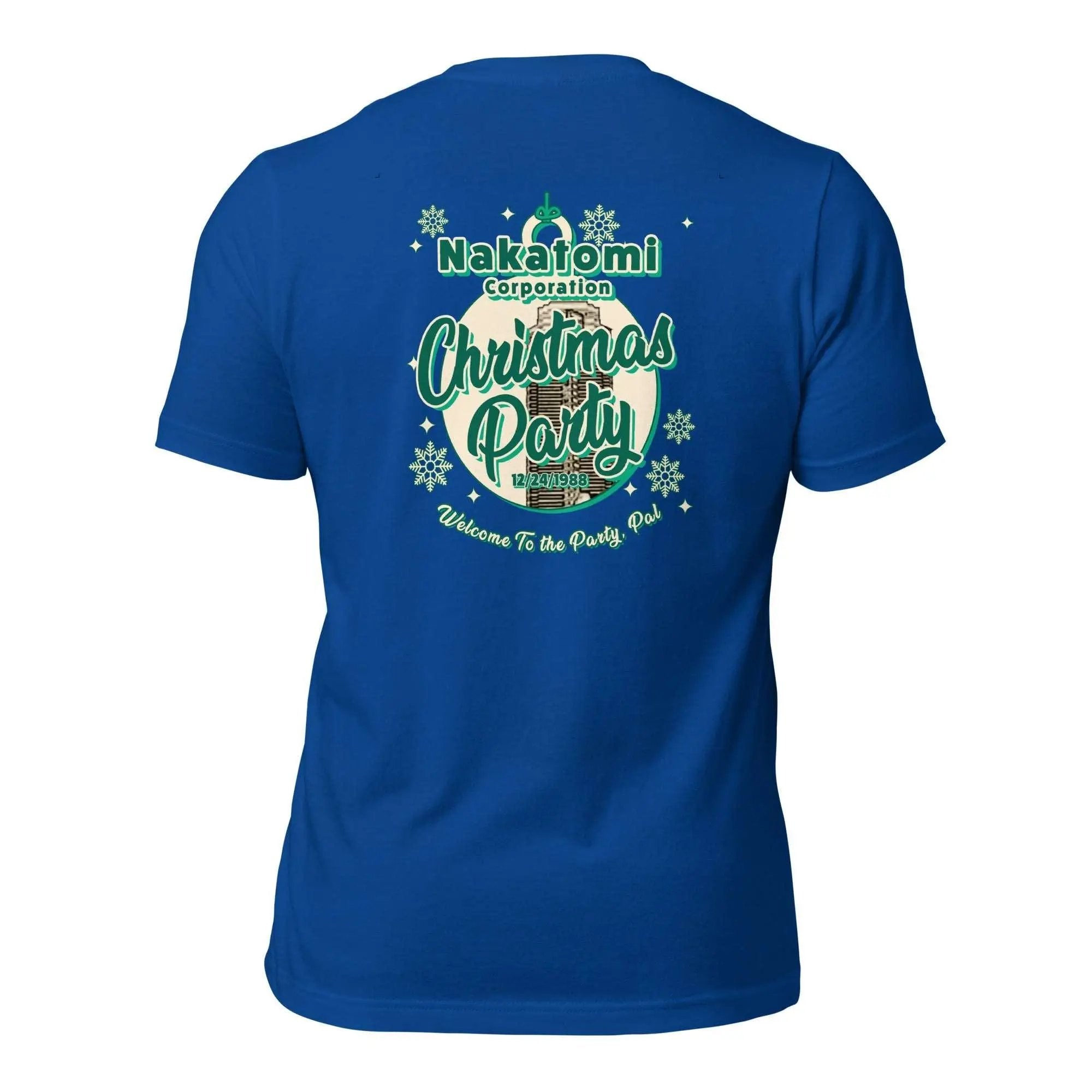 the back of a blue t - shirt with a christmas message