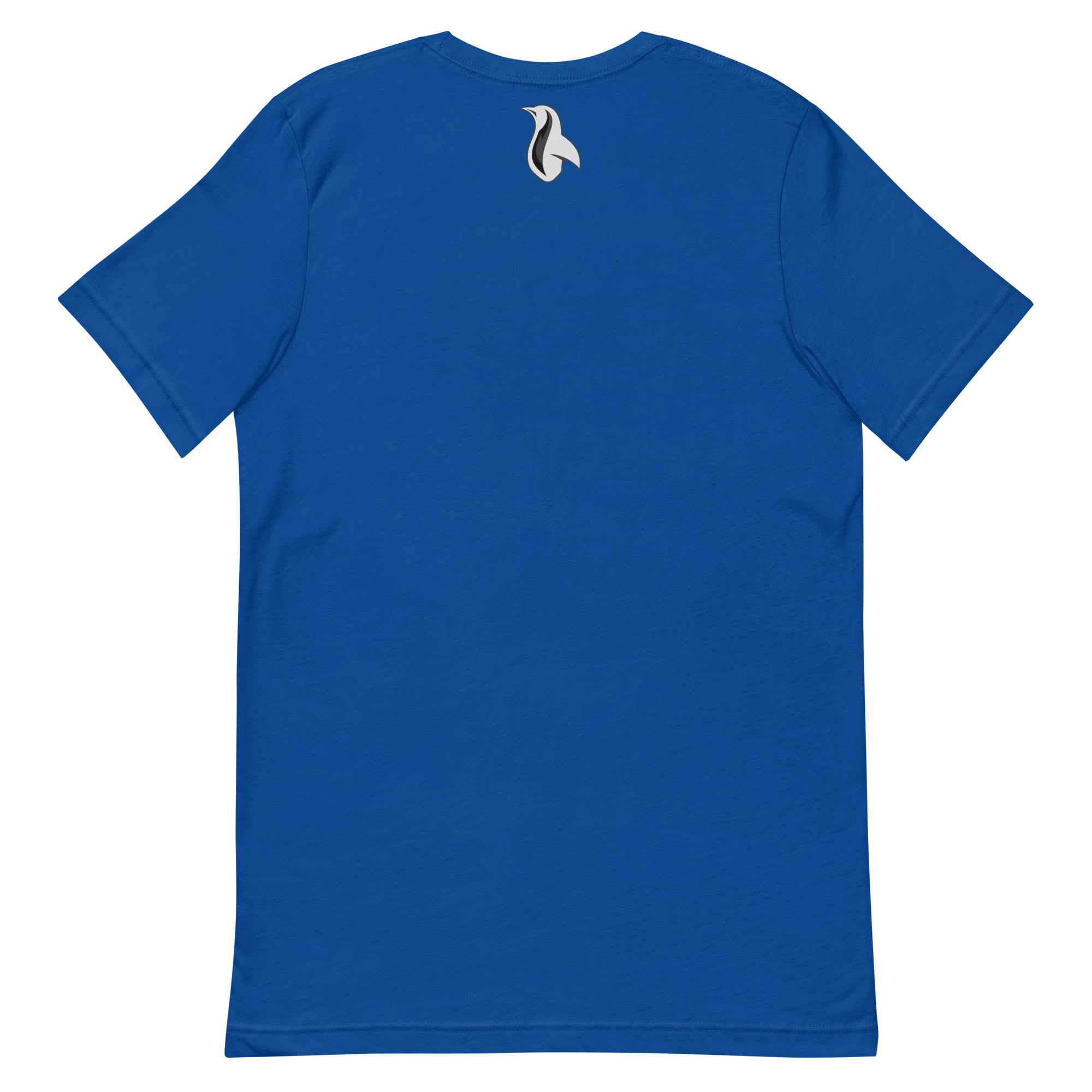 a blue t - shirt with a white bird on it