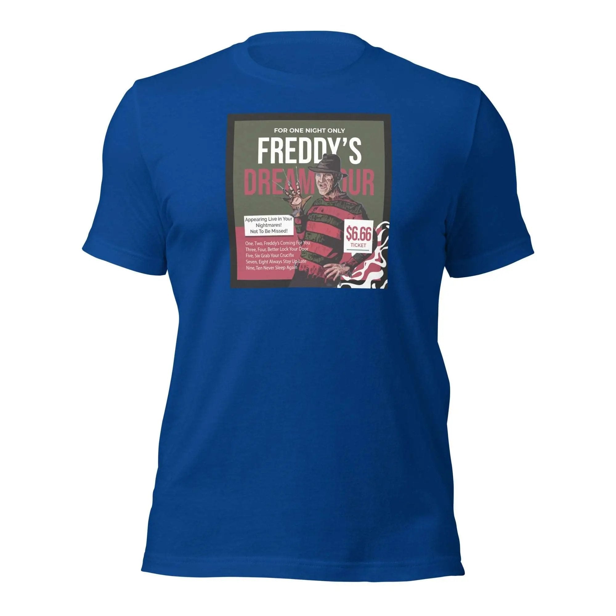 a blue t - shirt with a picture of a person on it