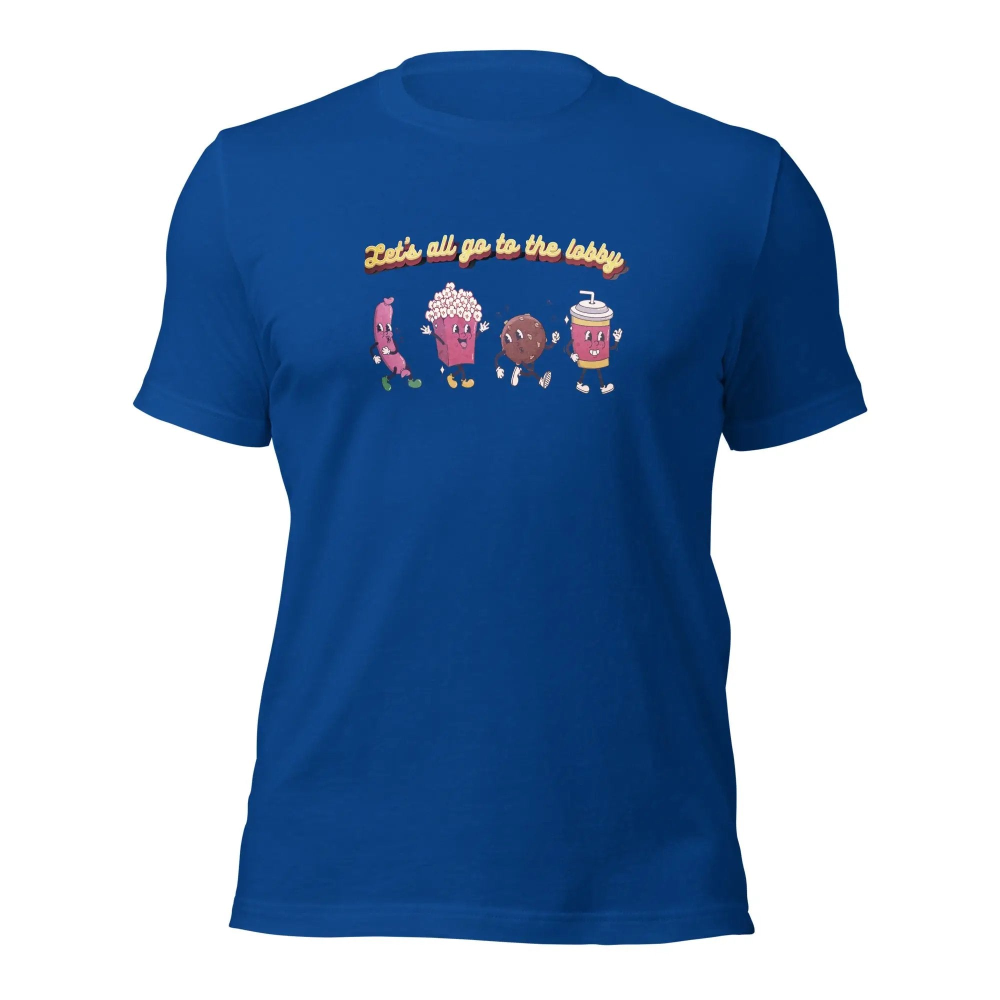 a blue t - shirt with three cartoon characters on it
