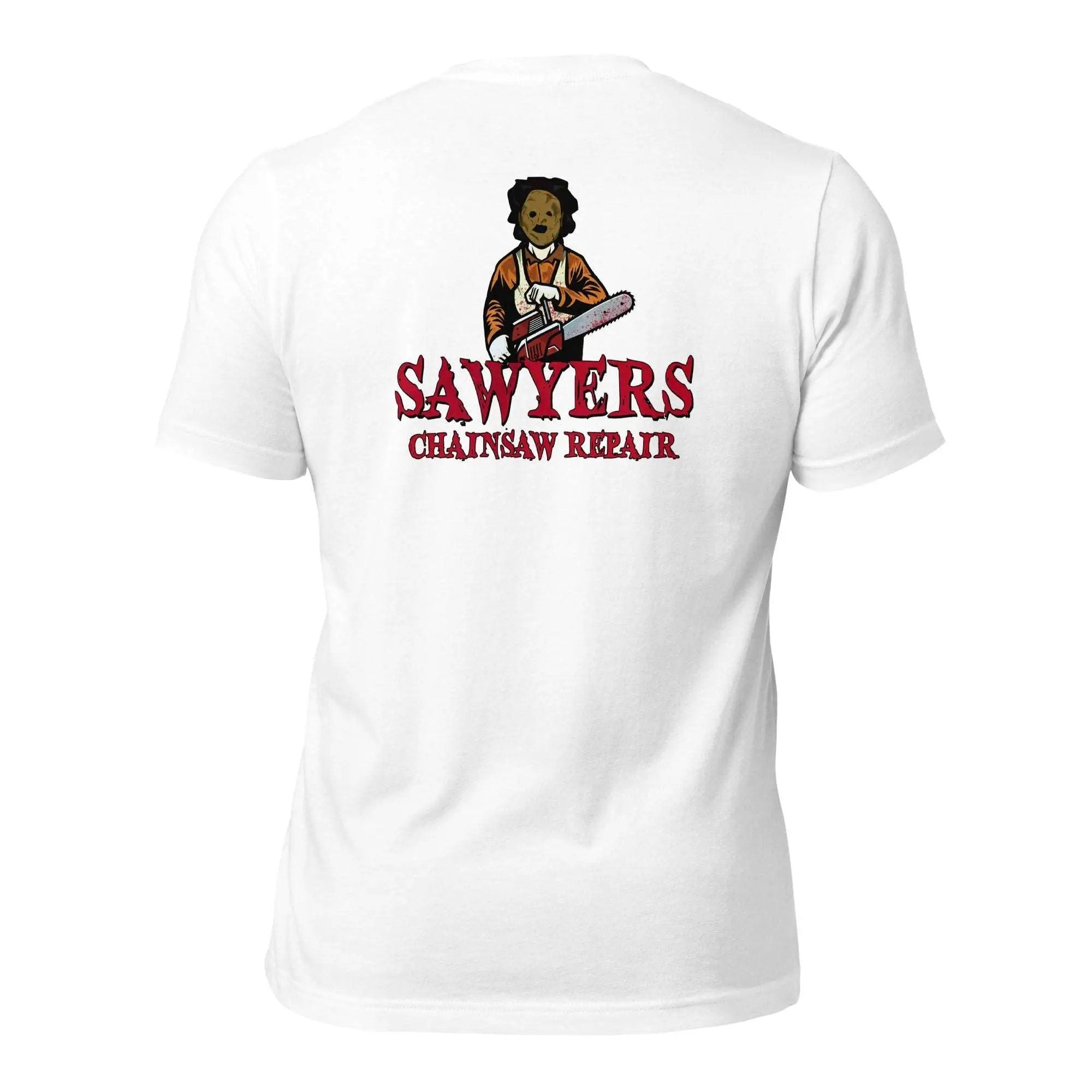 Sawyers Chainsaw Repair Unisex t-shirt (BACK)