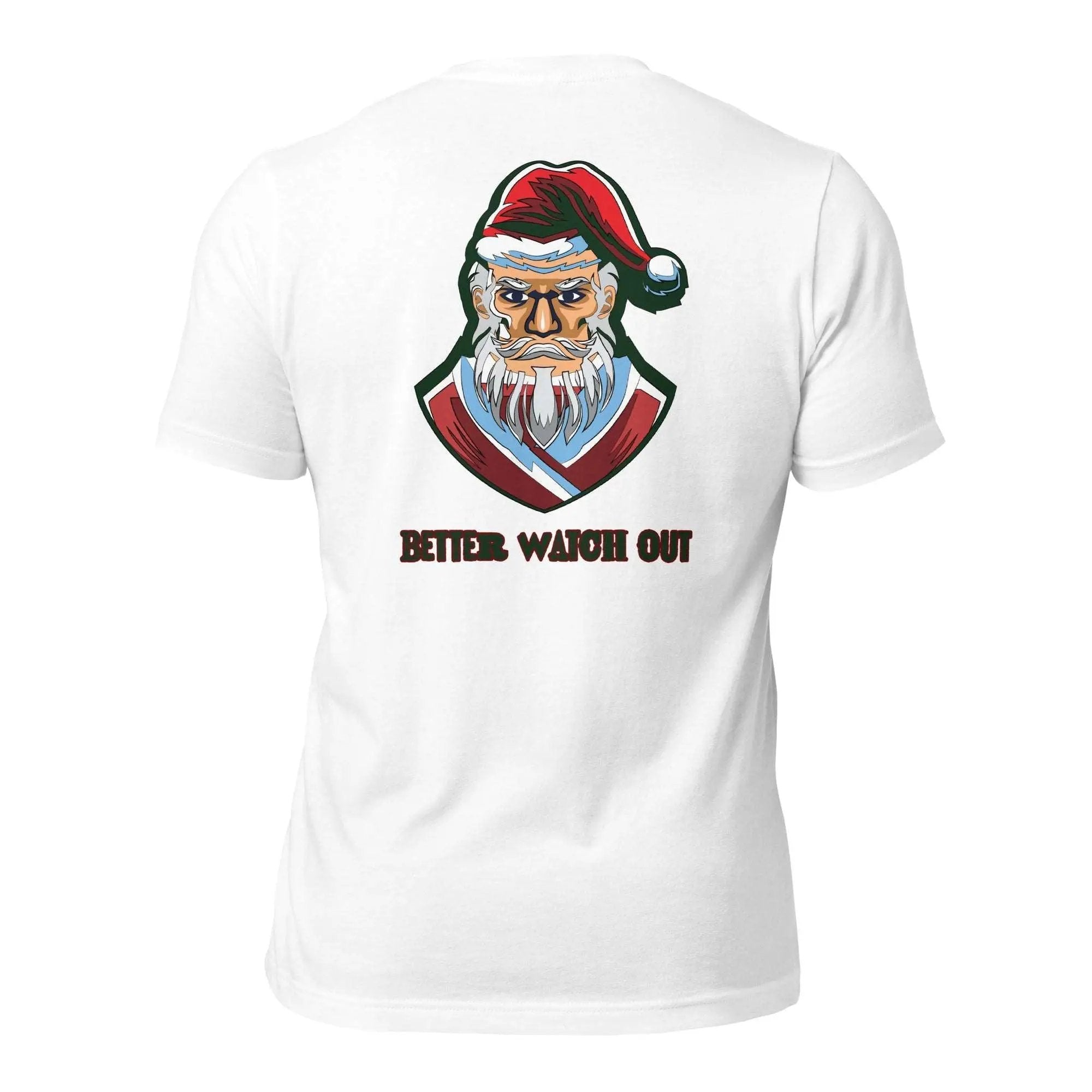 a white t - shirt with a santa clause on it