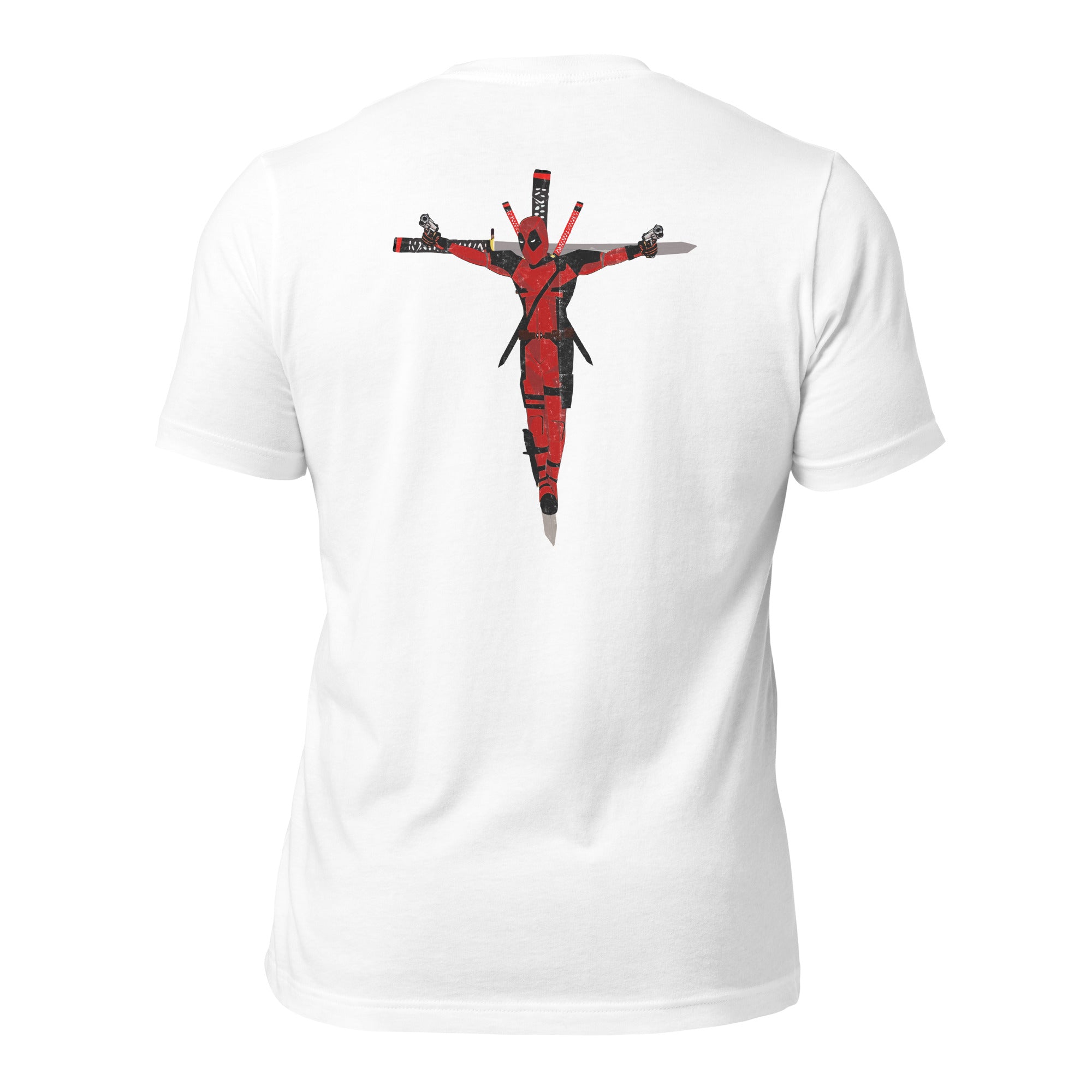 a white t - shirt with a red cross on it