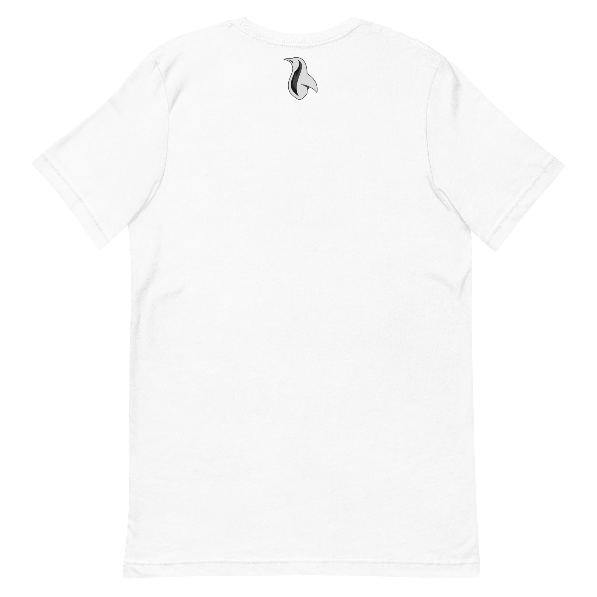 a white t - shirt with a black and white logo