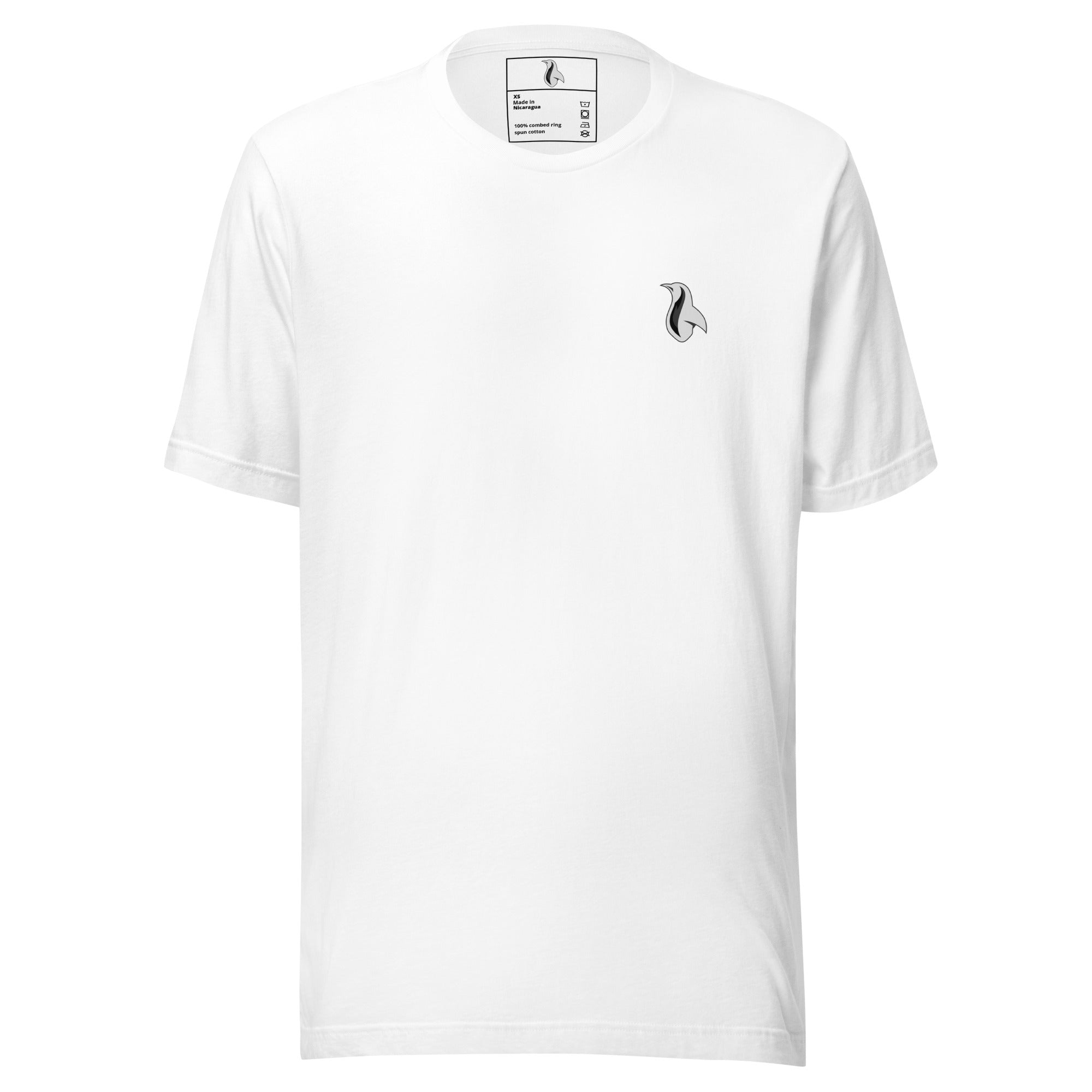 a white t - shirt with a small logo on the chest