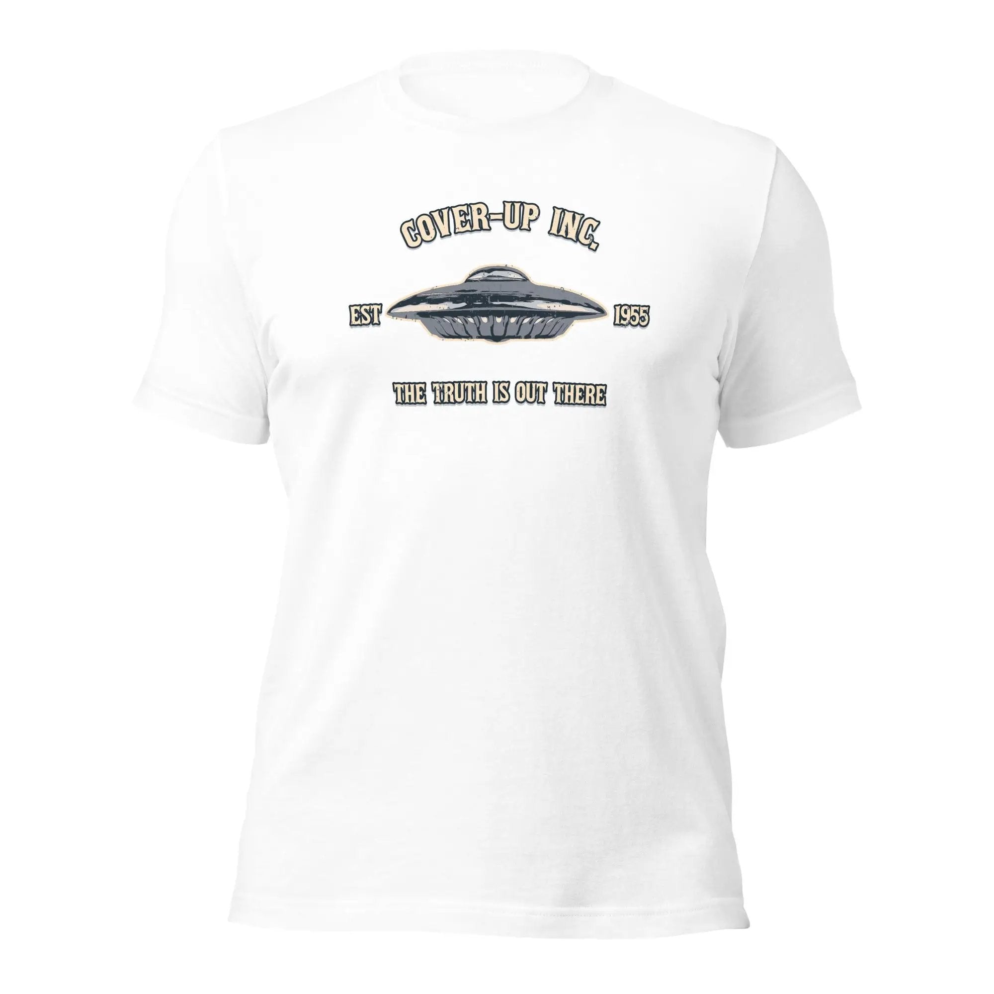 a white t - shirt with an image of a flying saucer