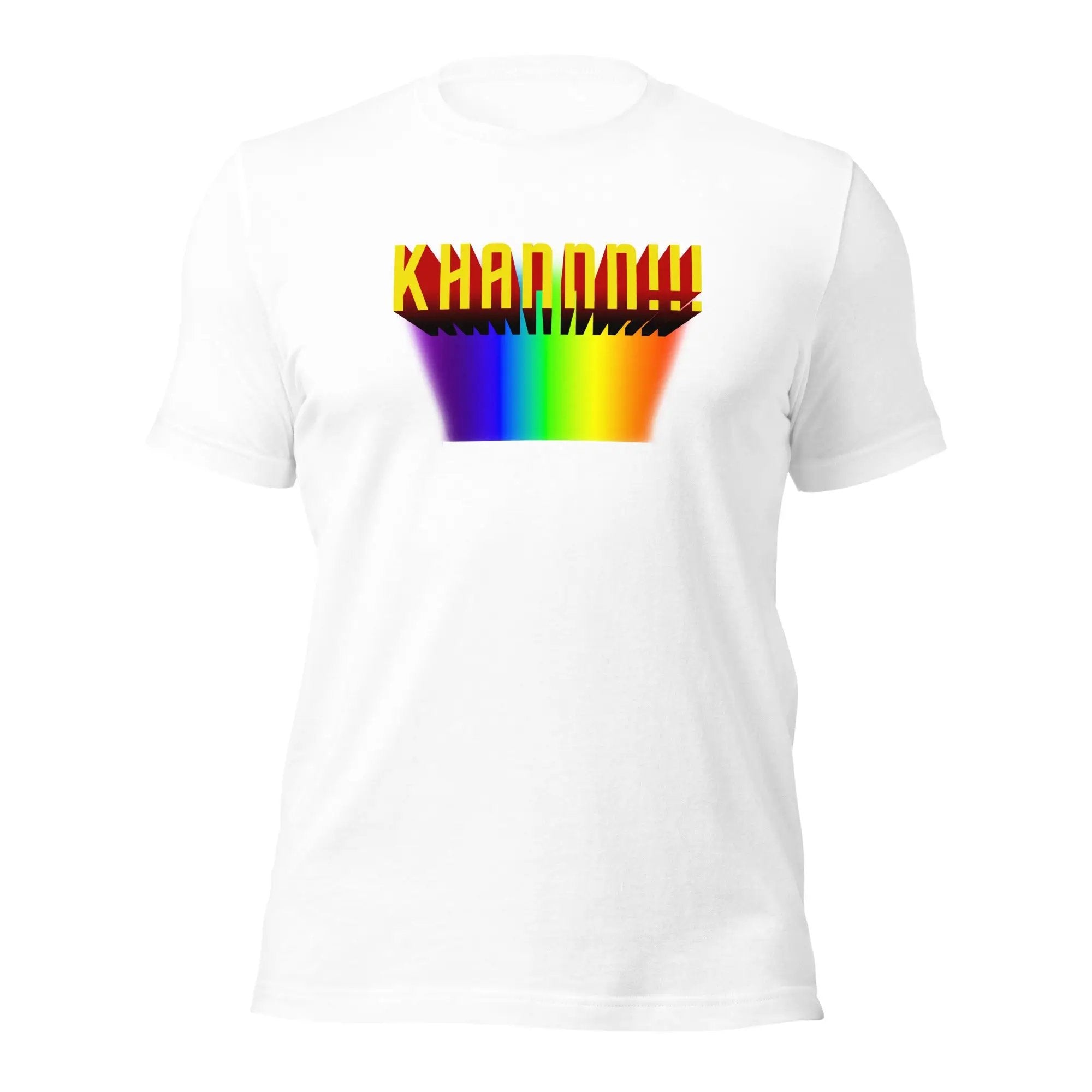a white t - shirt with a rainbow design on it
