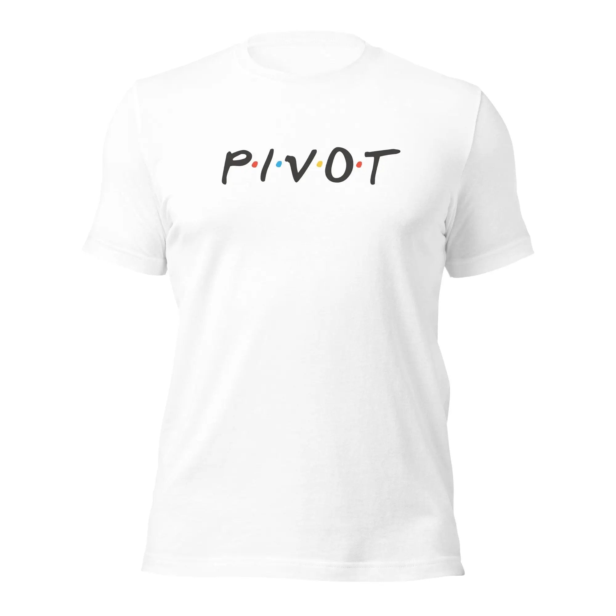 a white t - shirt with the word pivot printed on it