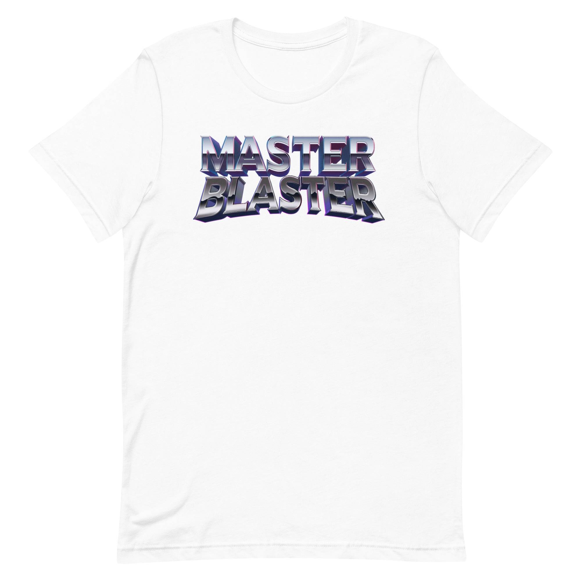 a white t - shirt with the words master blaster printed on it