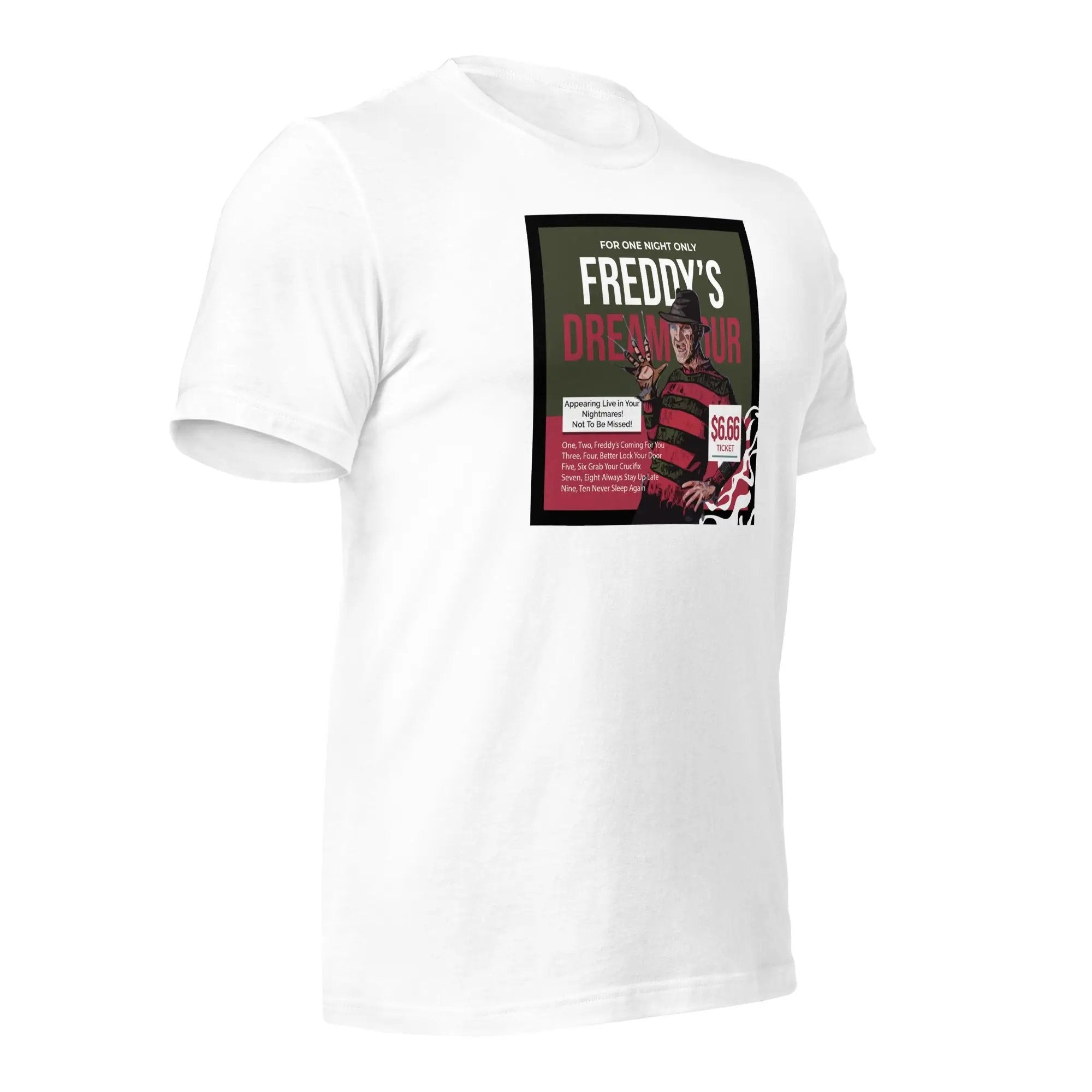 a white t - shirt with a picture of a man on it
