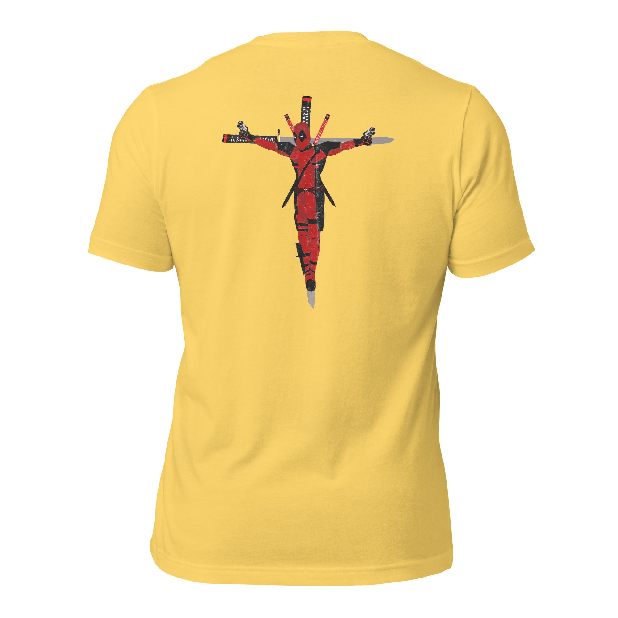 a yellow t - shirt with a picture of a man on it