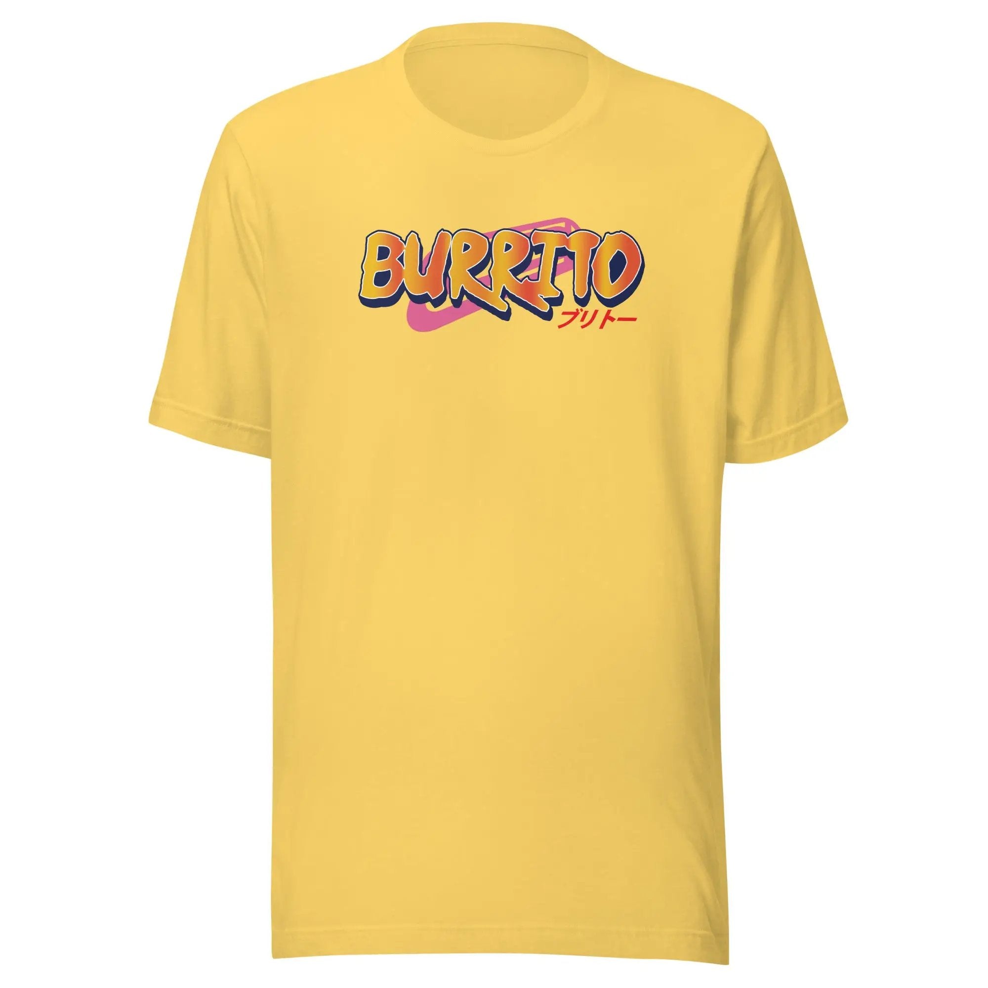 a yellow t - shirt with the word burrito printed on it