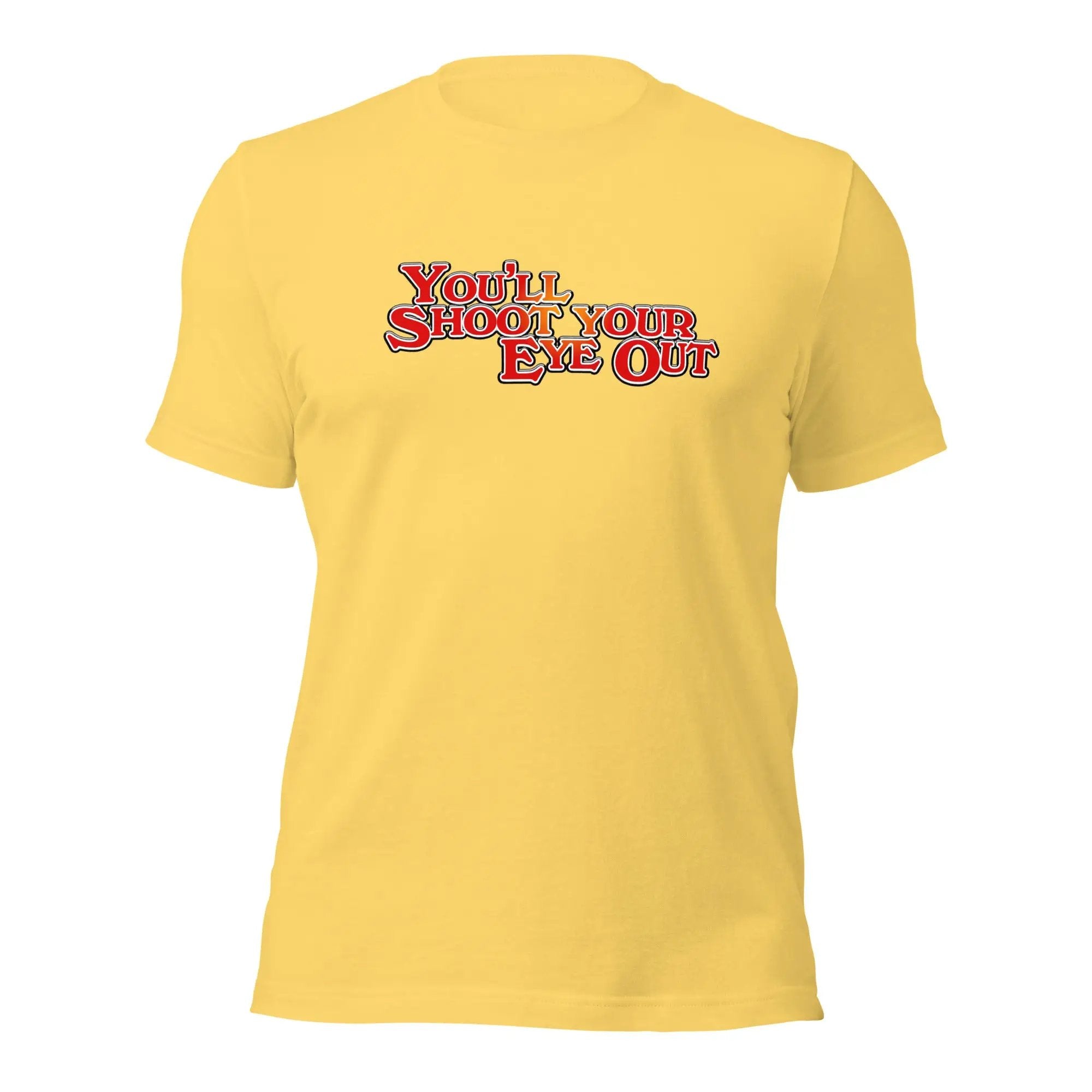 a yellow t - shirt with the words you're shop your end out