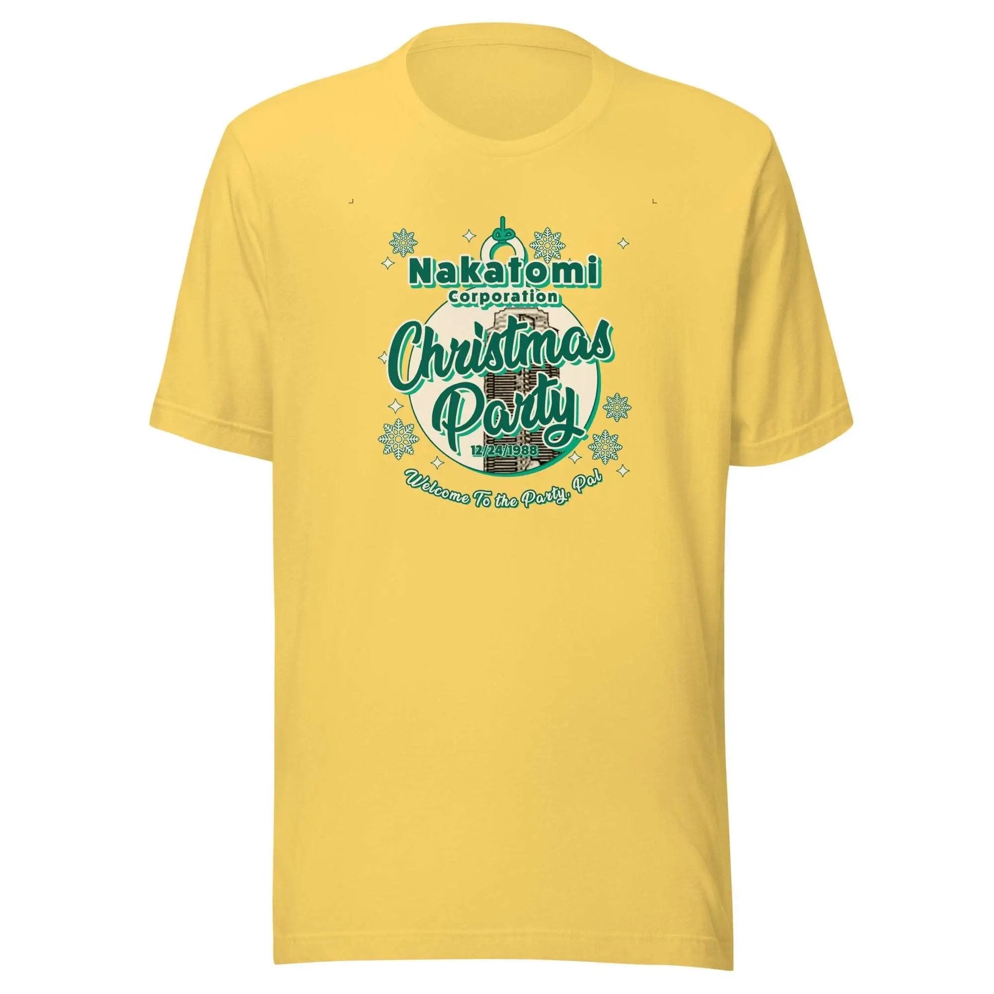 a yellow t - shirt with the words christmas party on it