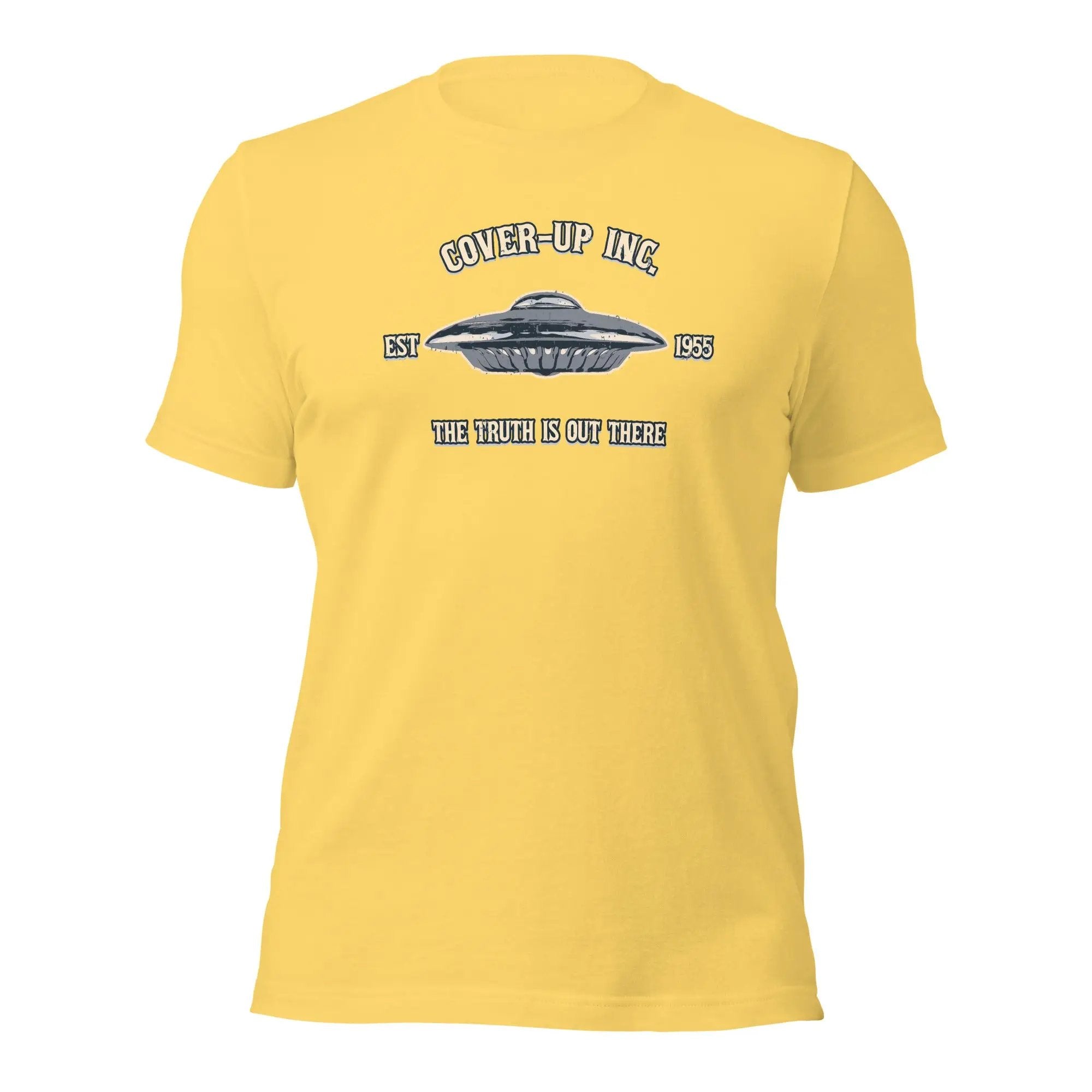 a yellow t - shirt with an image of a flying saucer