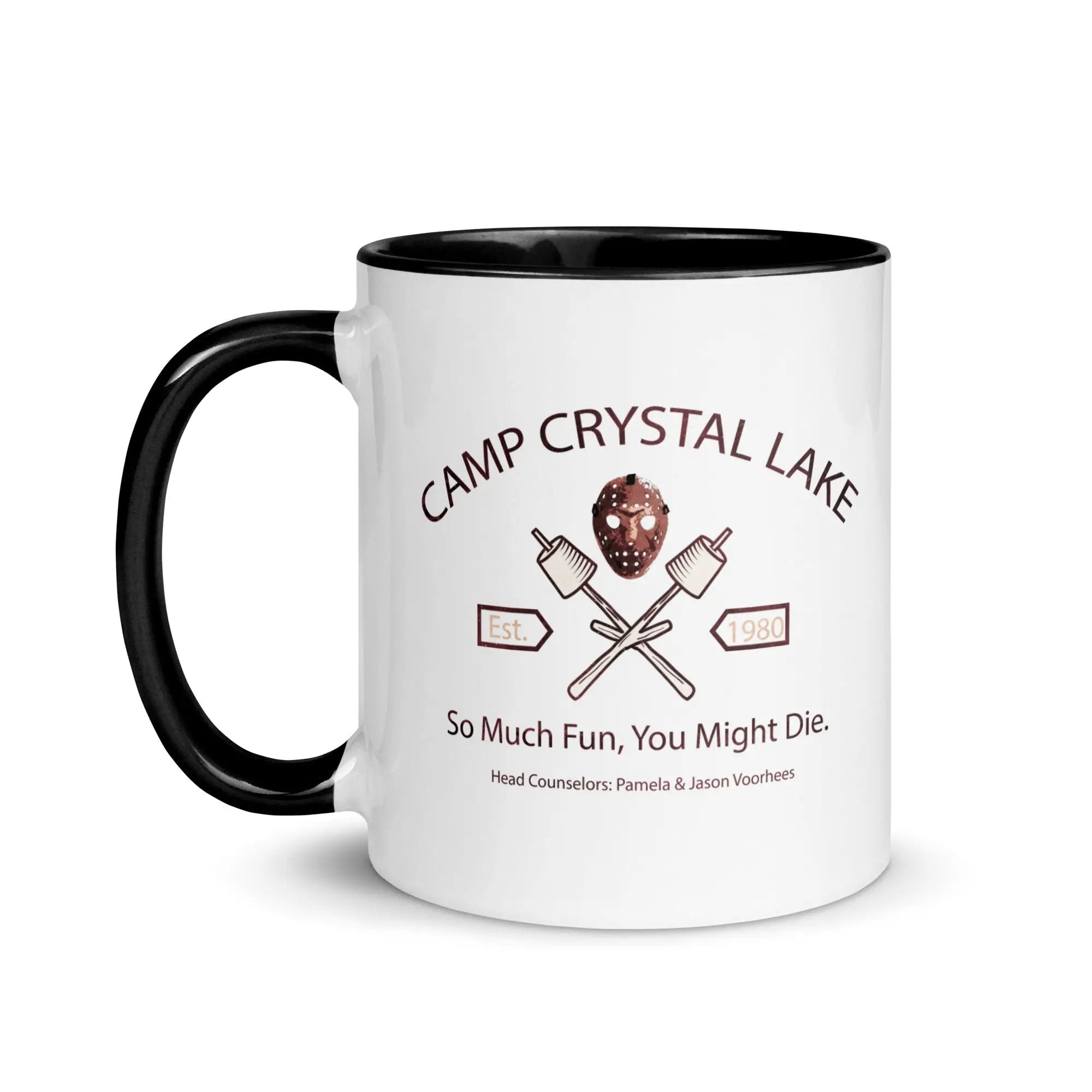 a black and white camp crystal lake mug