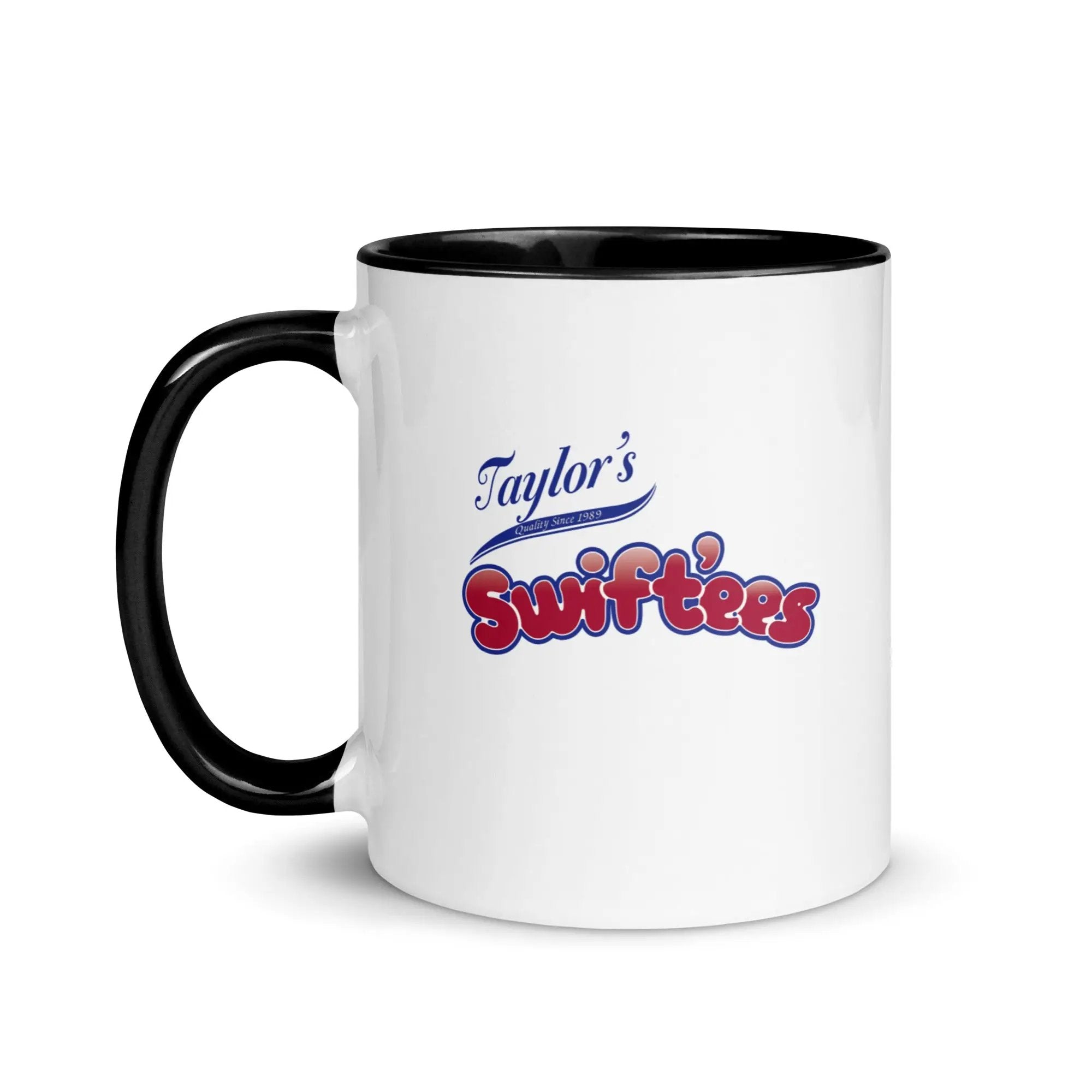 a black and white coffee mug with the words taylor's surf fries on it