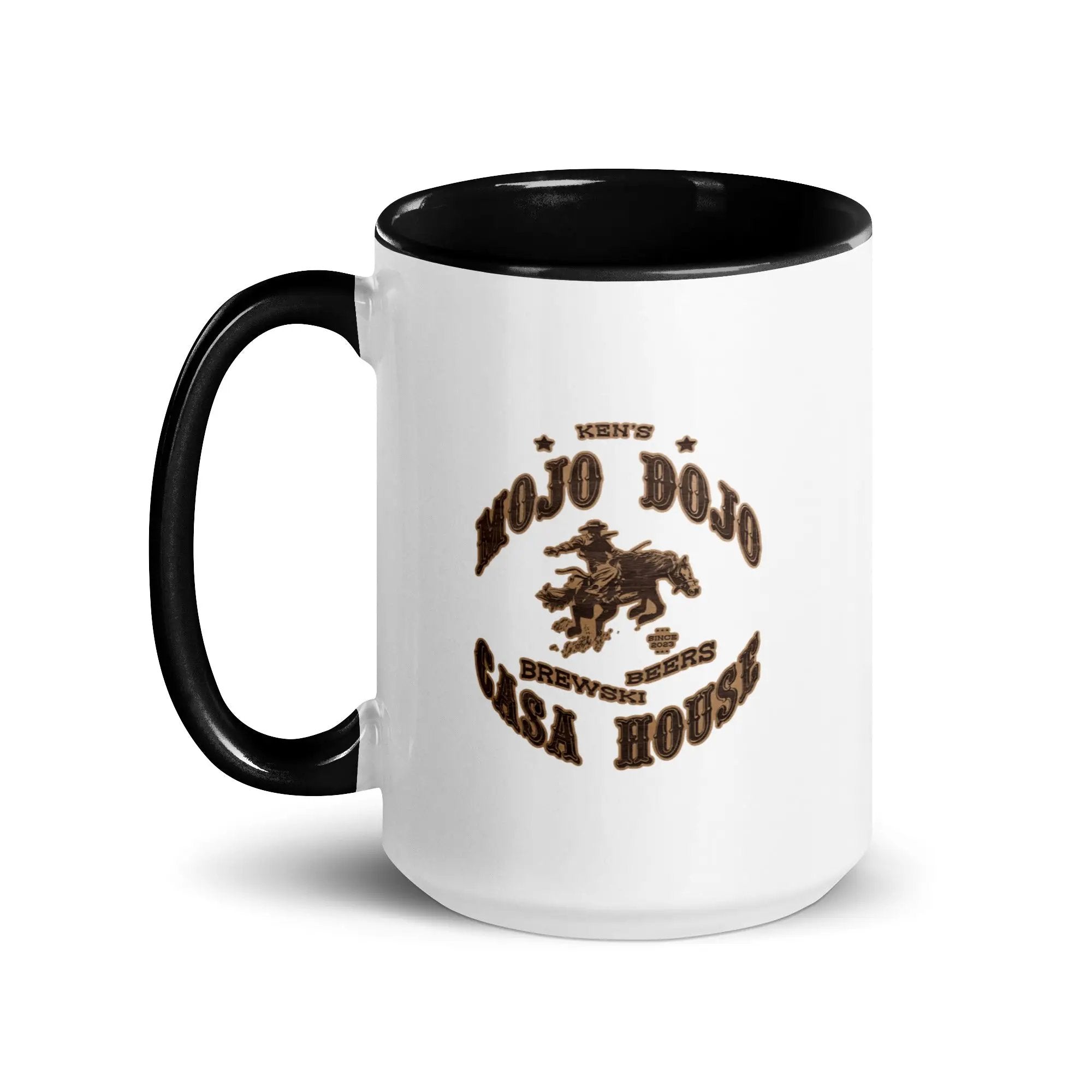 a black and white coffee mug with a horse on it