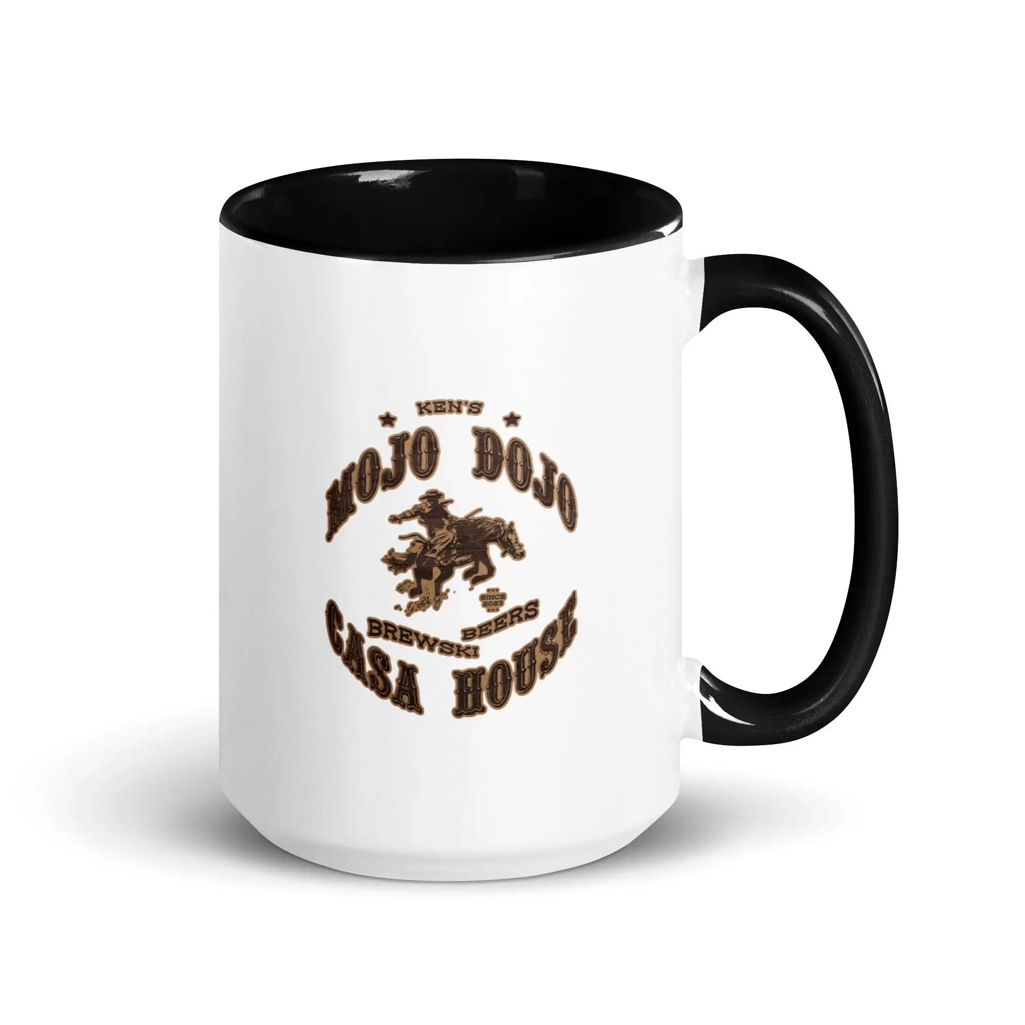 a black and white coffee mug with a horse on it
