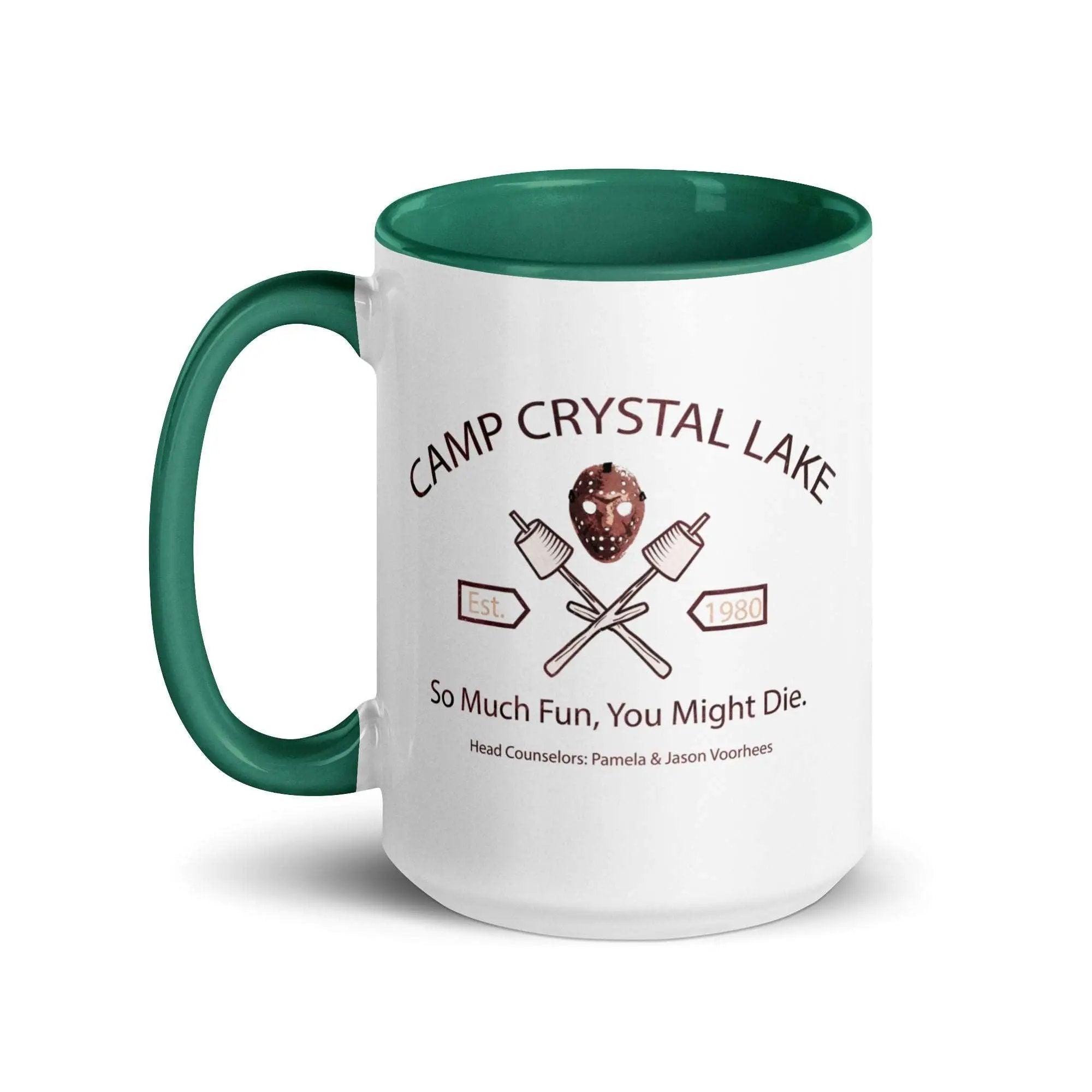 a green and white camp crystal lane mug