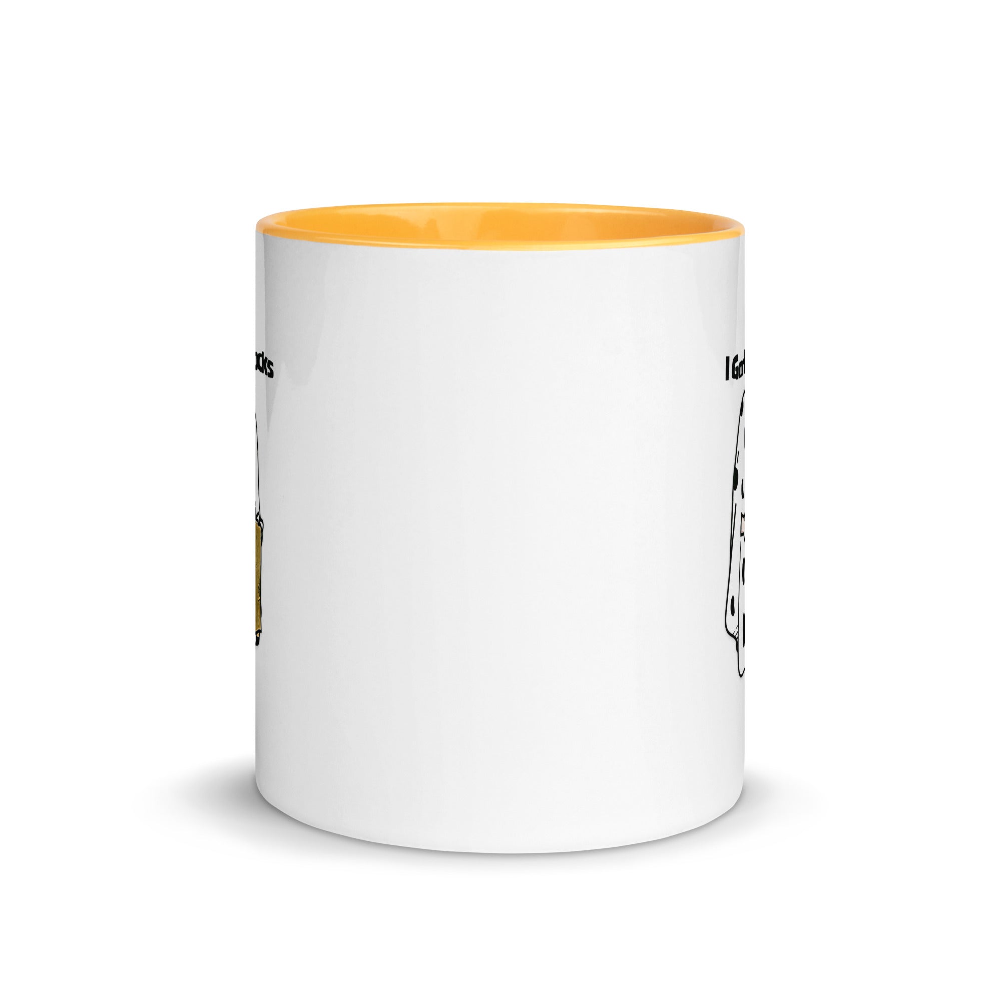 a white coffee mug with a yellow rim