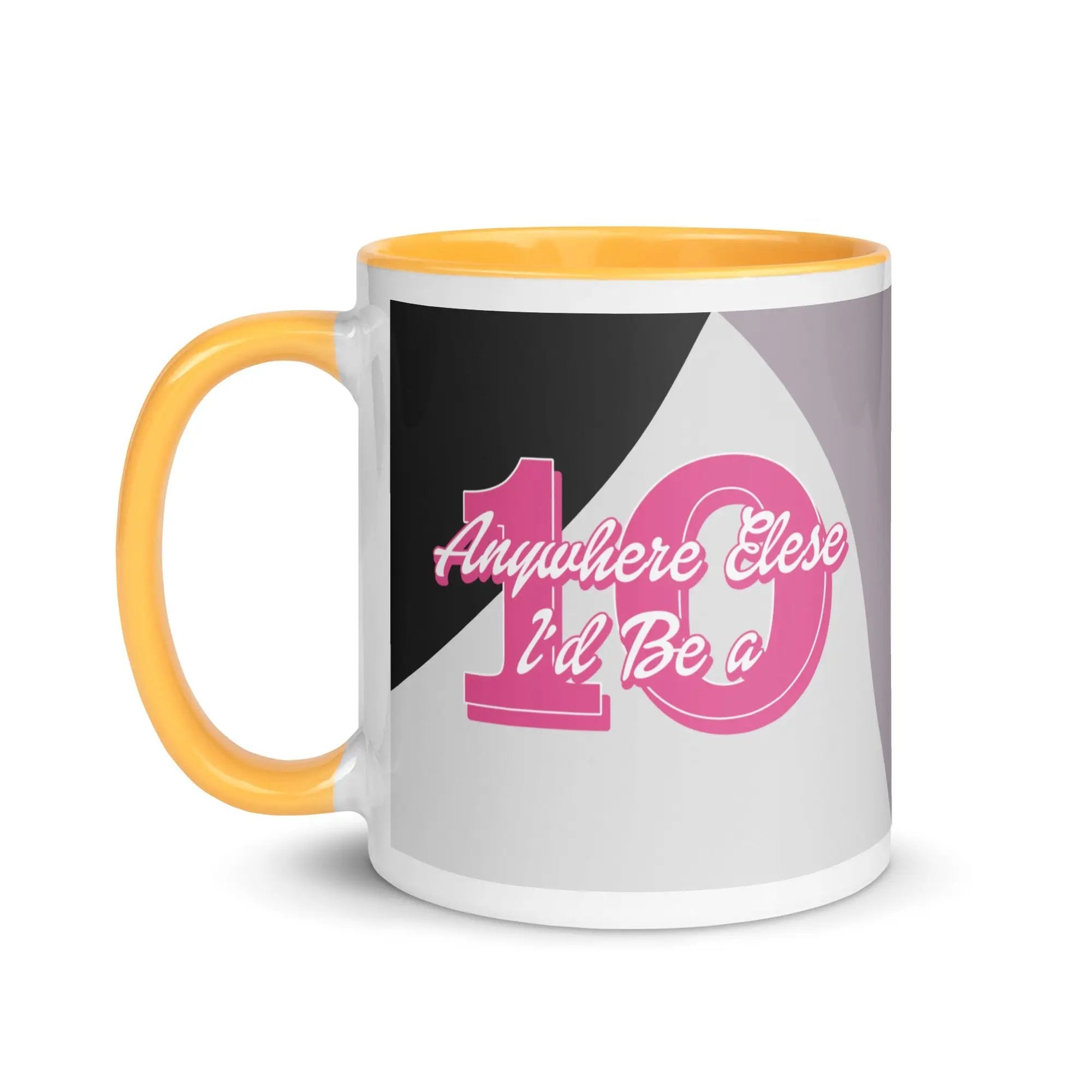 a yellow and white coffee mug with the number one eleven eleven eleven eleven eleven eleven
