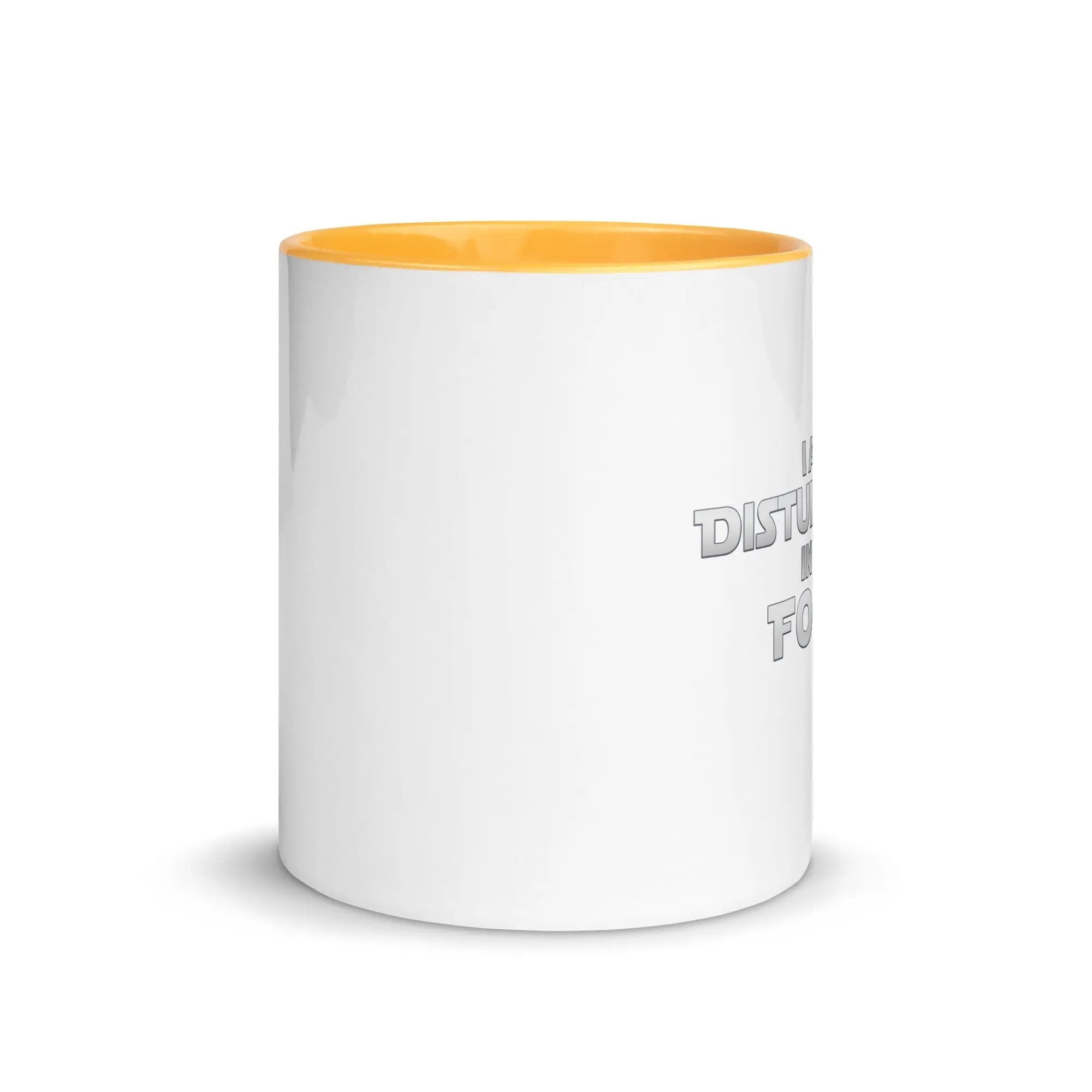 a white and yellow coffee mug with the words data fit on it