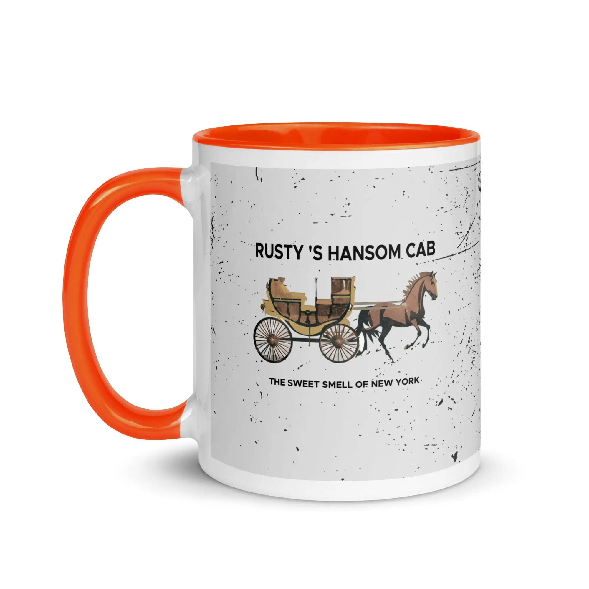 a coffee mug with a horse drawn carriage